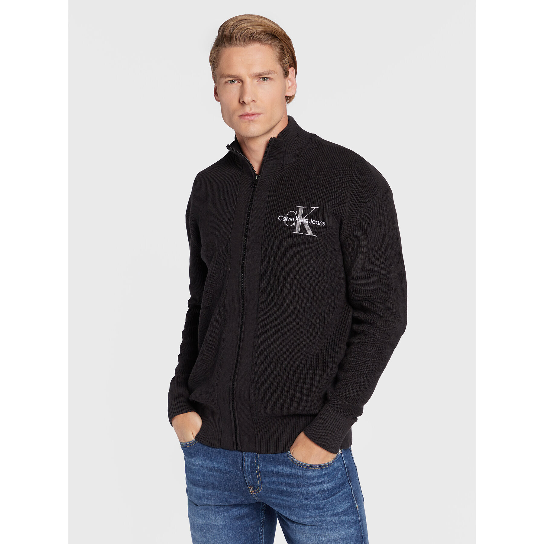 Calvin Klein Jeans Кардиган J30J321695 Черен Regular Fit - Pepit.bg