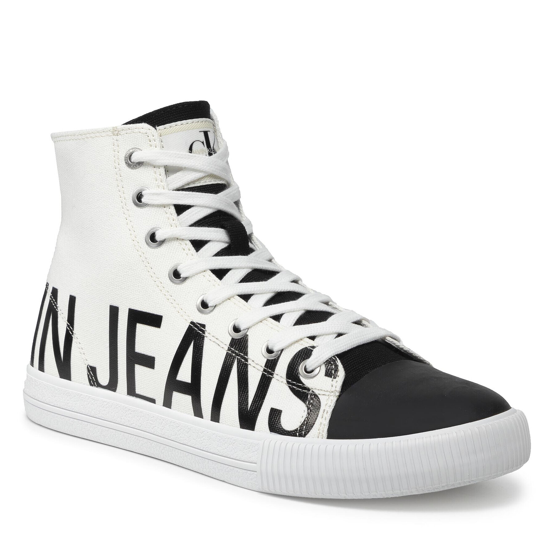 Calvin Klein Jeans Кецове Vulcanized Mid Sneaker Logo YM0YM00276 Бял - Pepit.bg