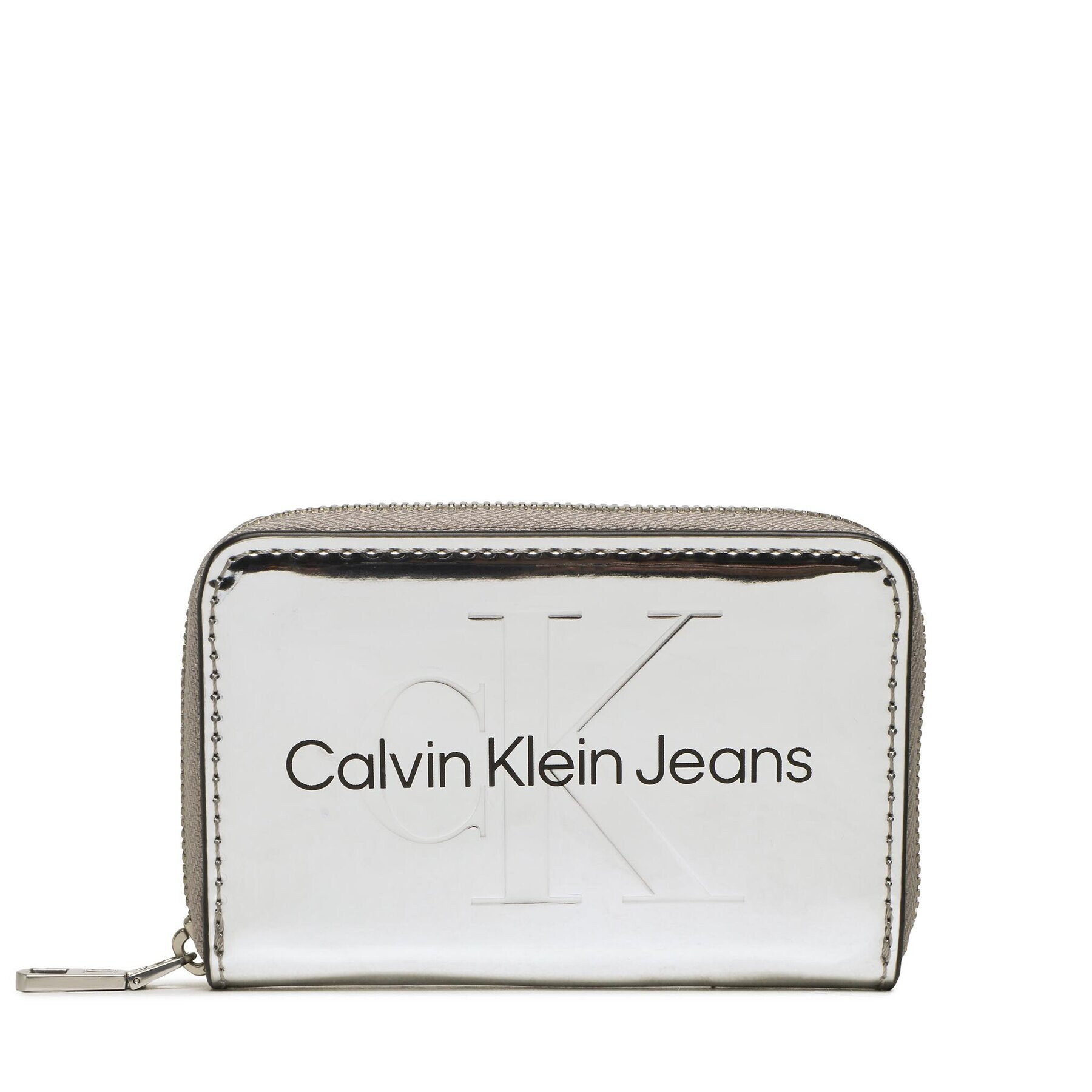 Calvin Klein Jeans Малък дамски портфейл Sculpted Med Zip Around K60K610405 Сребрист - Pepit.bg