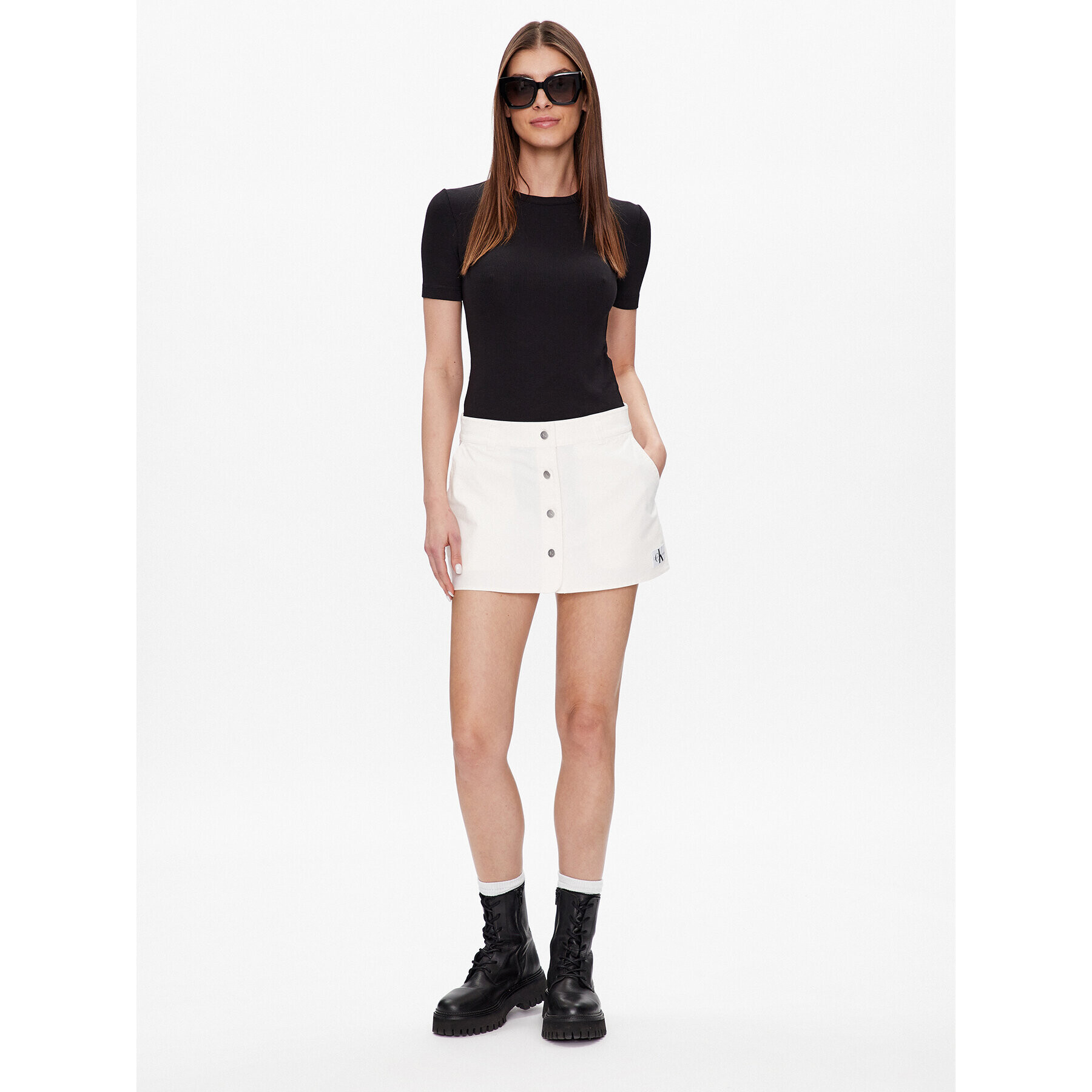 Calvin Klein Jeans Мини пола J20J220797 Бял Regular Fit - Pepit.bg