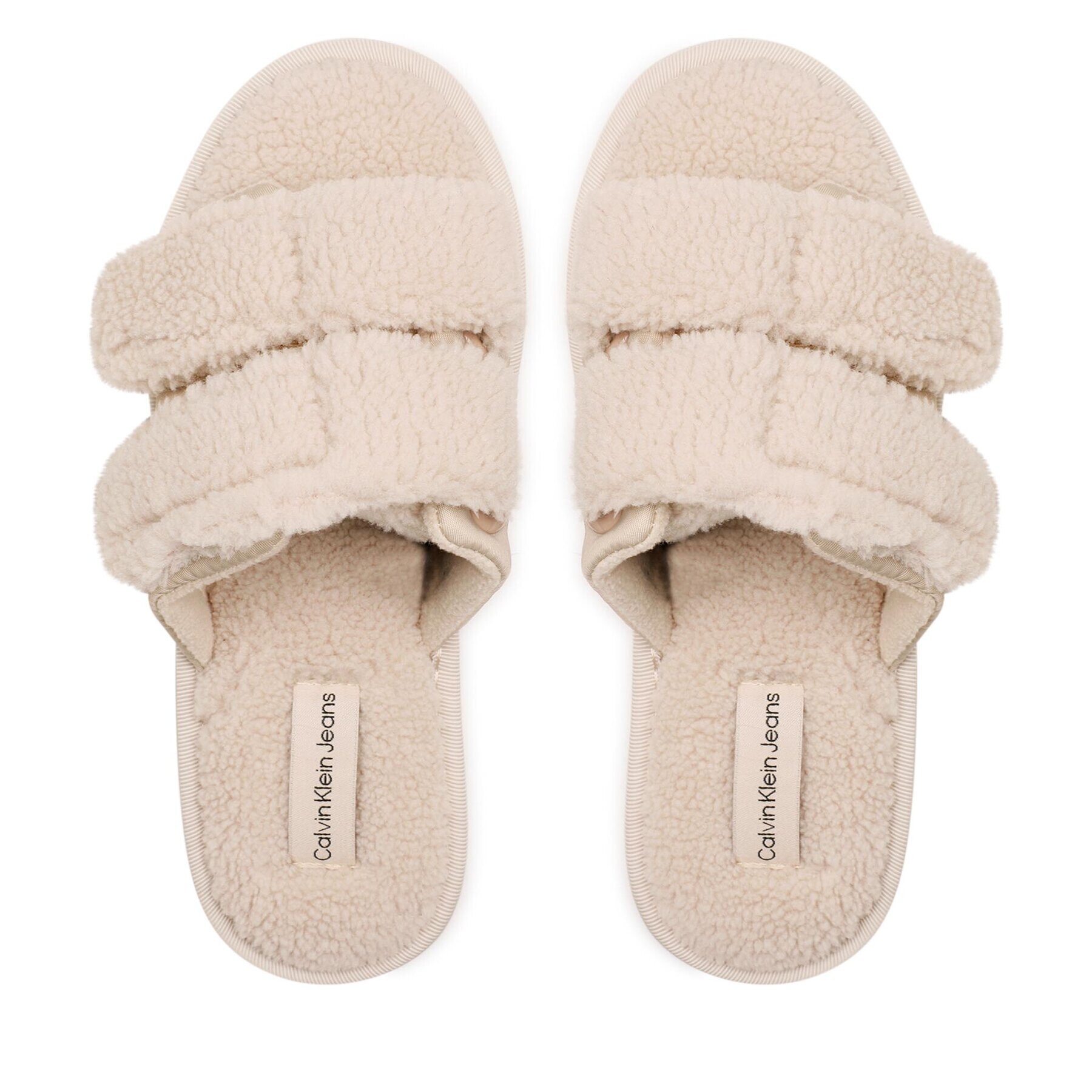 Calvin Klein Jeans Пантофи Home Slide Velcro Shearling YW0YW00861 Бежов - Pepit.bg