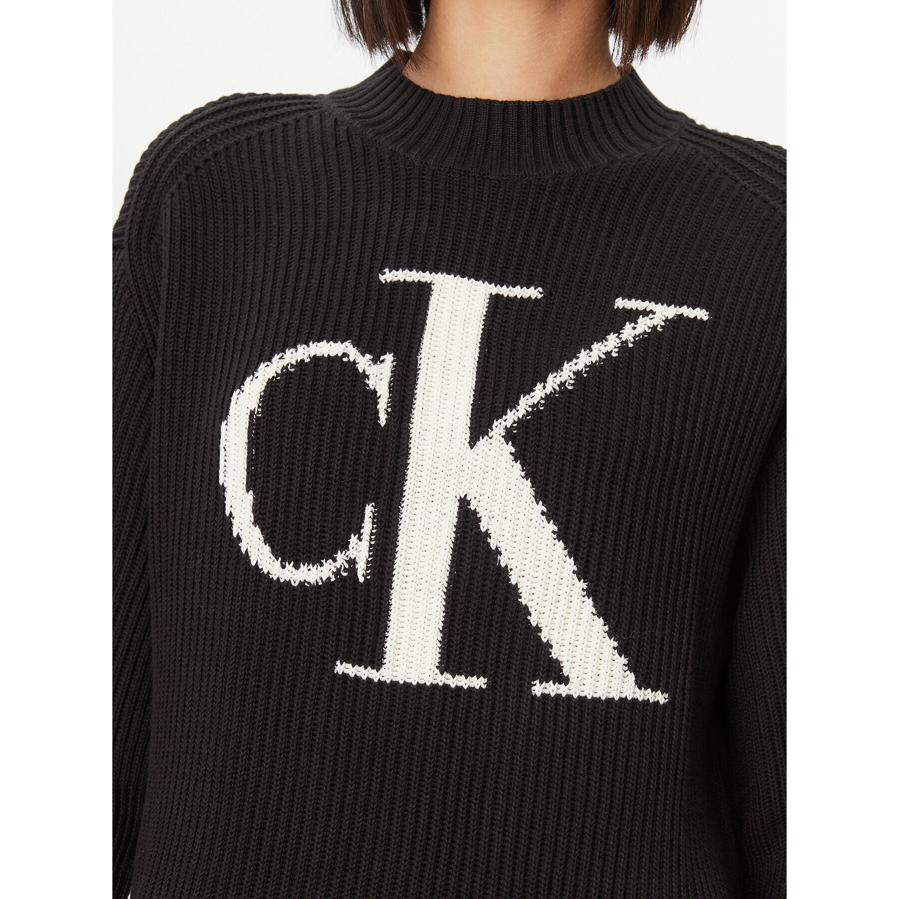 Calvin Klein Jeans Плетена рокля Intarsia J20J222294 Черен Relaxed Fit - Pepit.bg