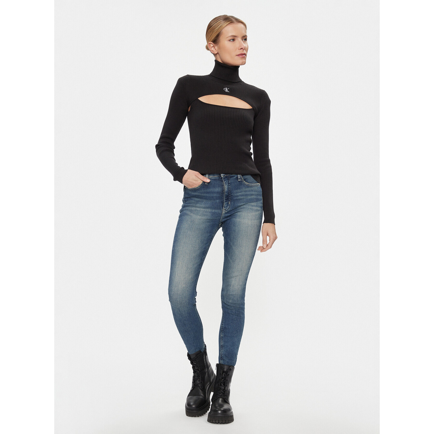 Calvin Klein Jeans Поло 2 In 1 Cut Out Tight Sweater J20J222621 Черен Slim Fit - Pepit.bg