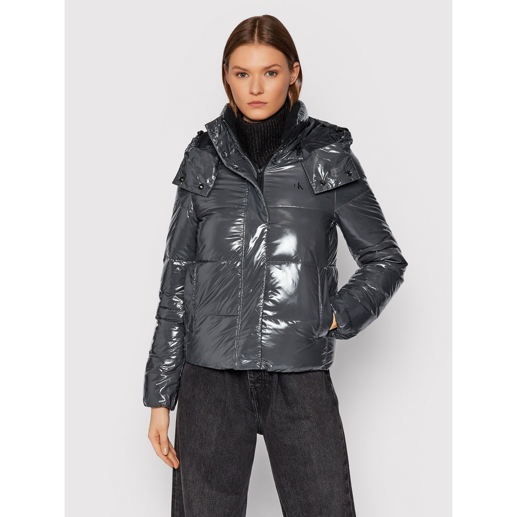Calvin Klein Jeans Пухено яке J20J216260 Сив Regular Fit - Pepit.bg