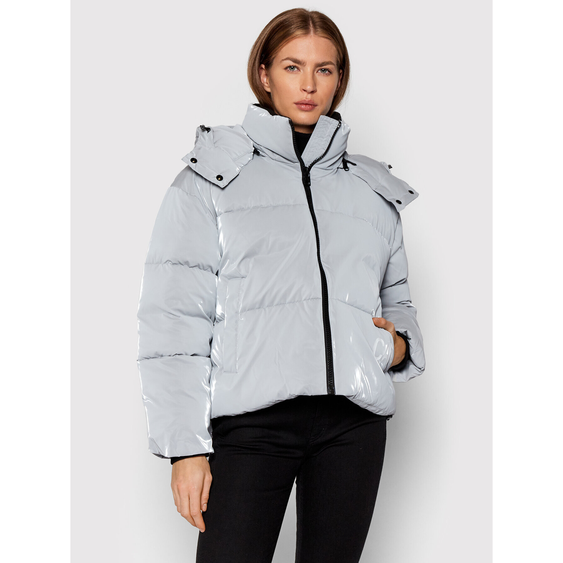 Calvin Klein Jeans Пухено яке J20J217426 Сив Oversize - Pepit.bg