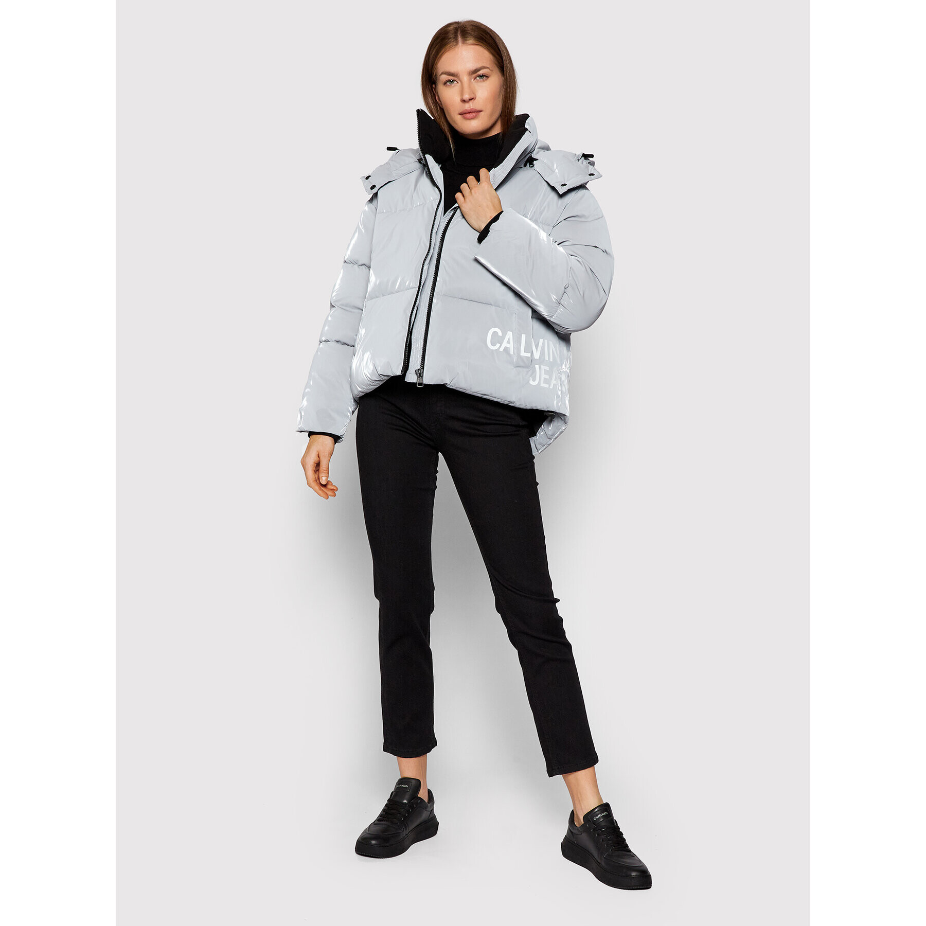 Calvin Klein Jeans Пухено яке J20J217426 Сив Oversize - Pepit.bg