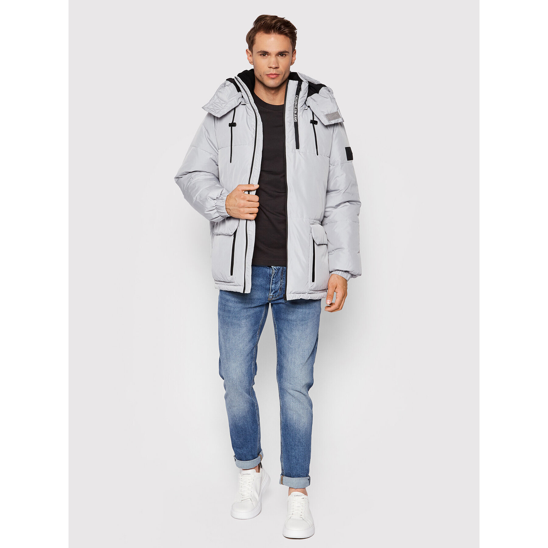 Calvin Klein Jeans Пухено яке J30J318679 Сив Oversize - Pepit.bg