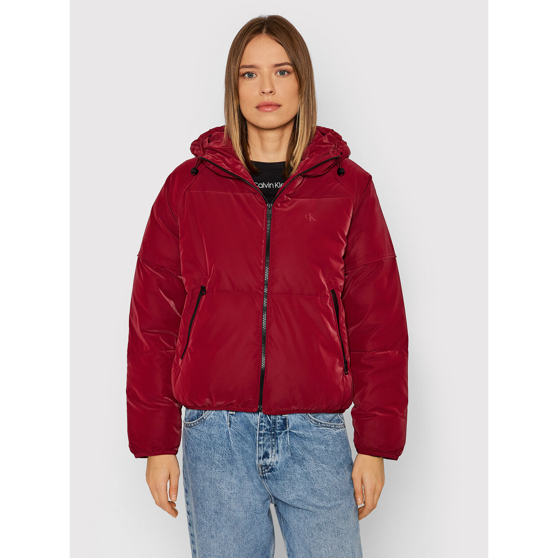 Calvin Klein Jeans Пухено яке Soft Touch J20J216867 Бордо Oversize - Pepit.bg
