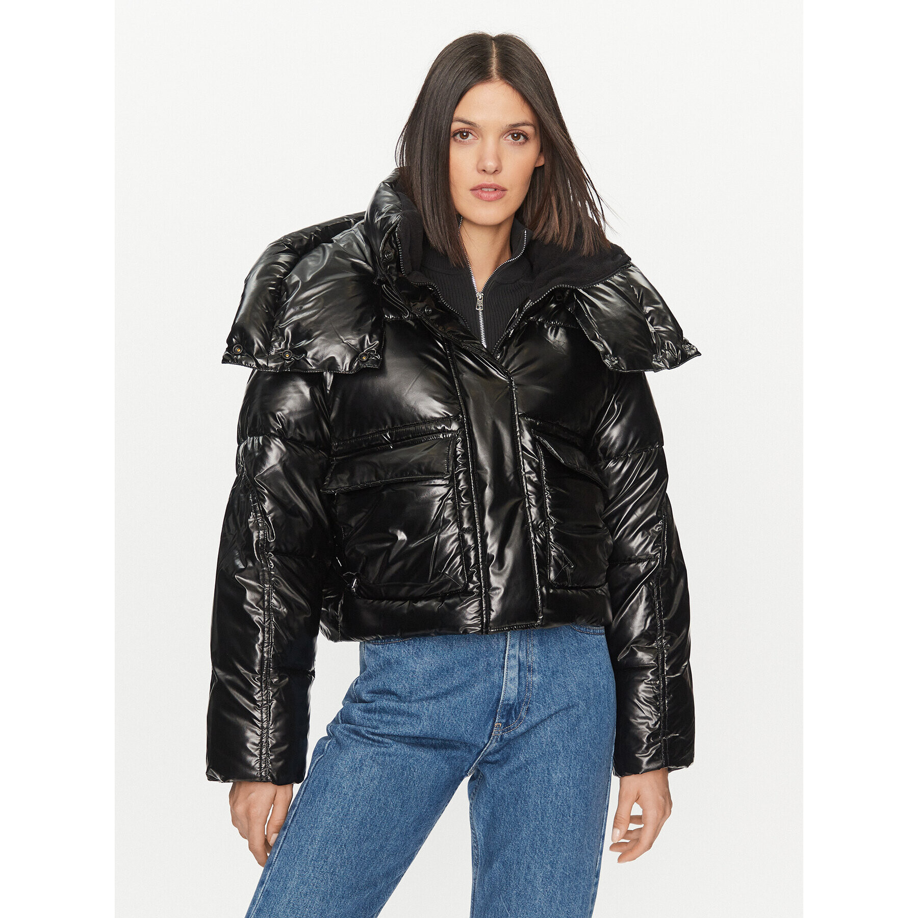 Calvin Klein Jeans Пухено яке High Shine J20J221884 Черен Oversize - Pepit.bg