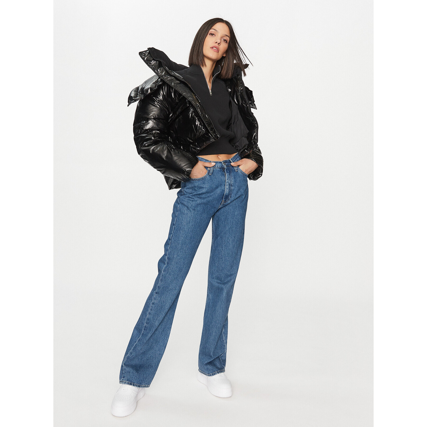 Calvin Klein Jeans Пухено яке High Shine J20J221884 Черен Oversize - Pepit.bg