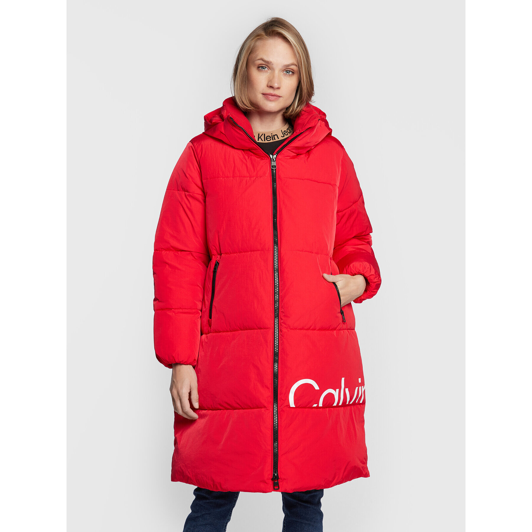 Calvin Klein Jeans Пухено яке J20J219831 Червен Oversize - Pepit.bg