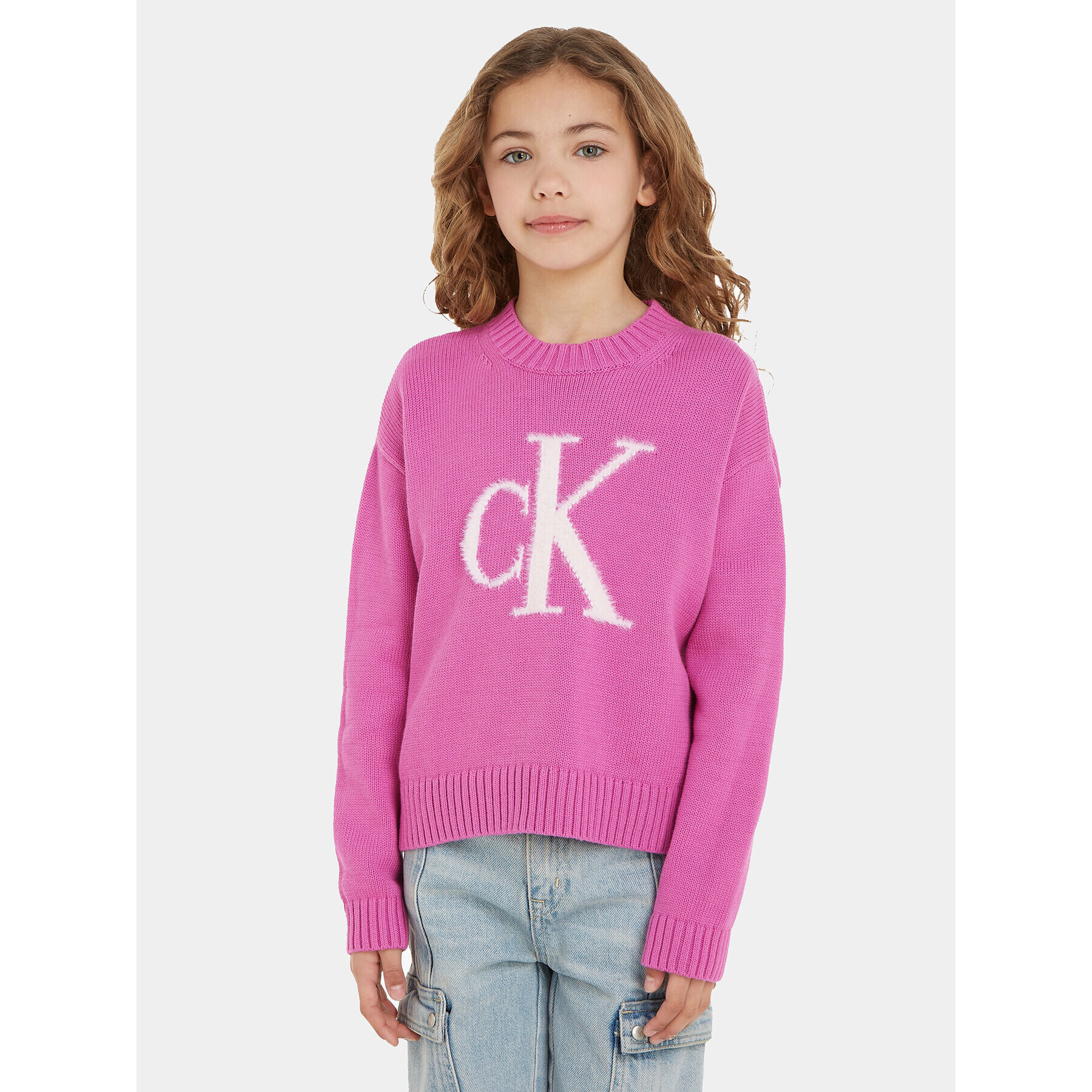 Calvin Klein Jeans Пуловер Fluffy Monogram IG0IG02220 Розов Regular Fit - Pepit.bg