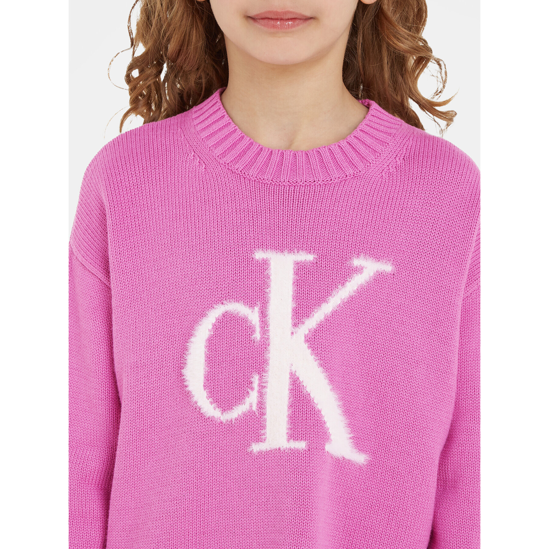 Calvin Klein Jeans Пуловер Fluffy Monogram IG0IG02220 Розов Regular Fit - Pepit.bg