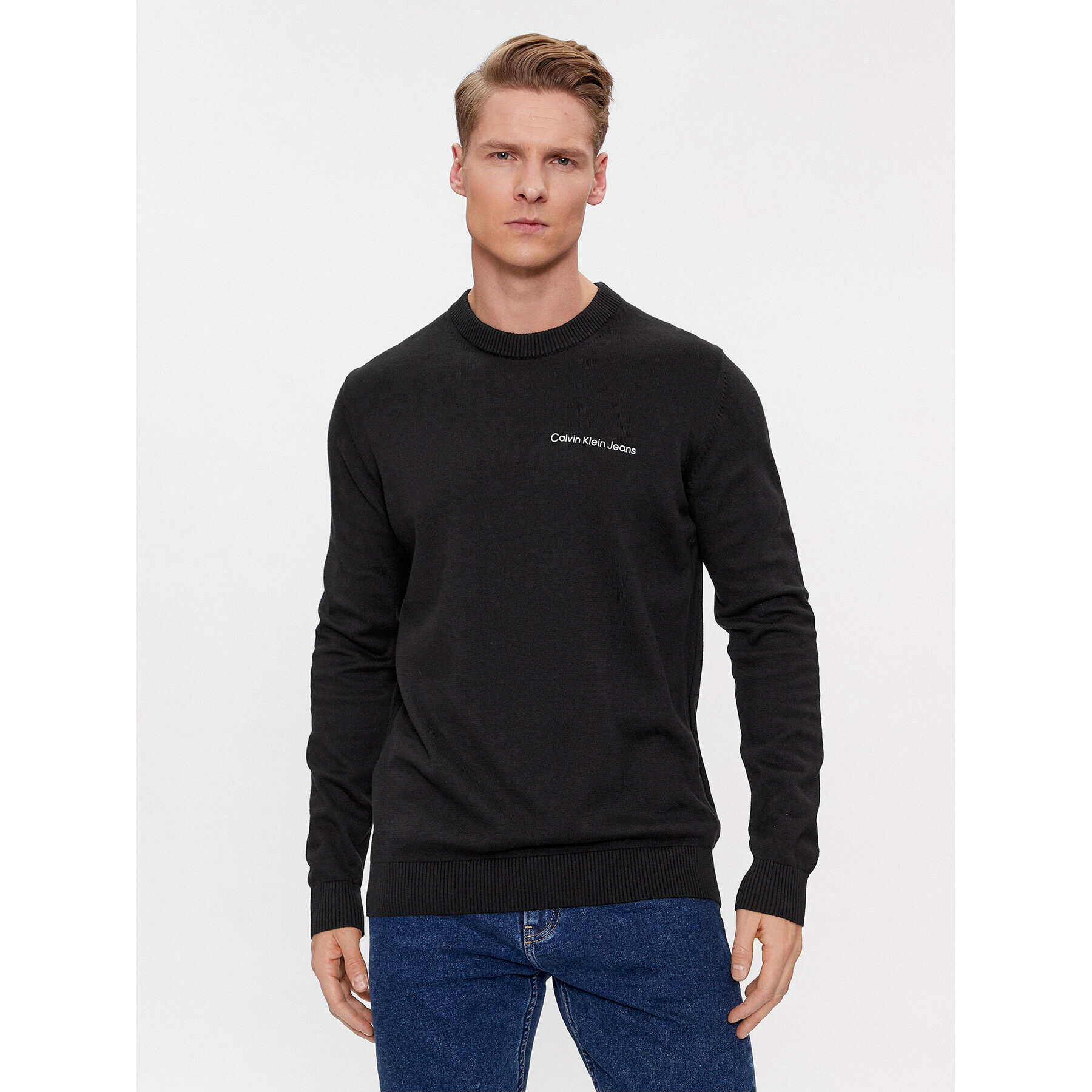 Calvin Klein Jeans Пуловер Institutional Essential J30J324974 Черен Regular Fit - Pepit.bg