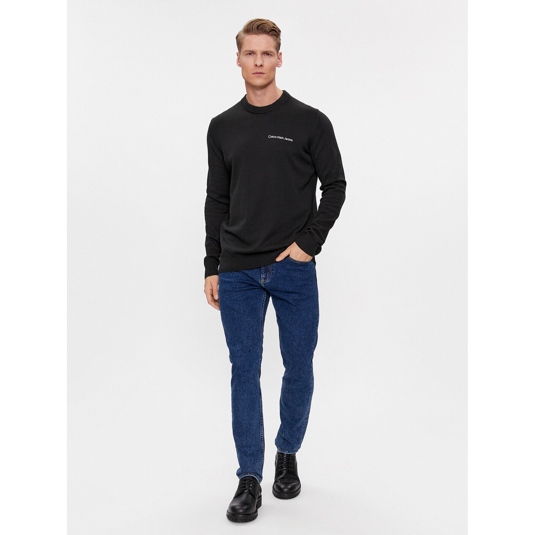 Calvin Klein Jeans Пуловер Institutional Essential J30J324974 Черен Regular Fit - Pepit.bg