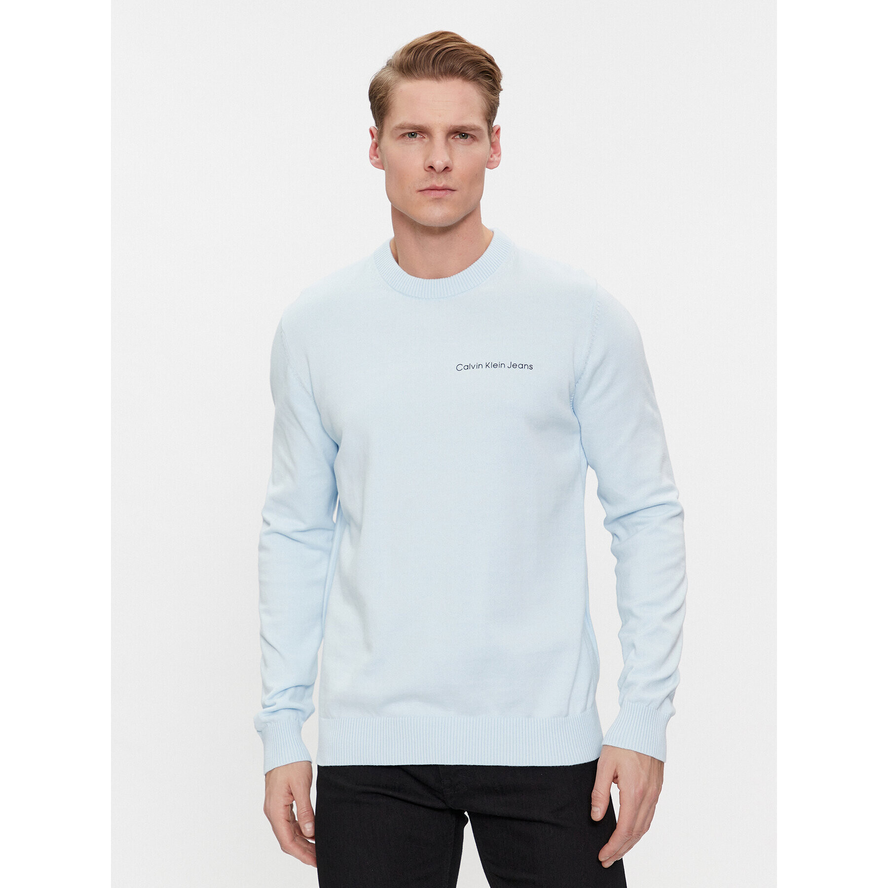 Calvin Klein Jeans Пуловер Institutional Essentials Sweater J30J324974 Син Regular Fit - Pepit.bg