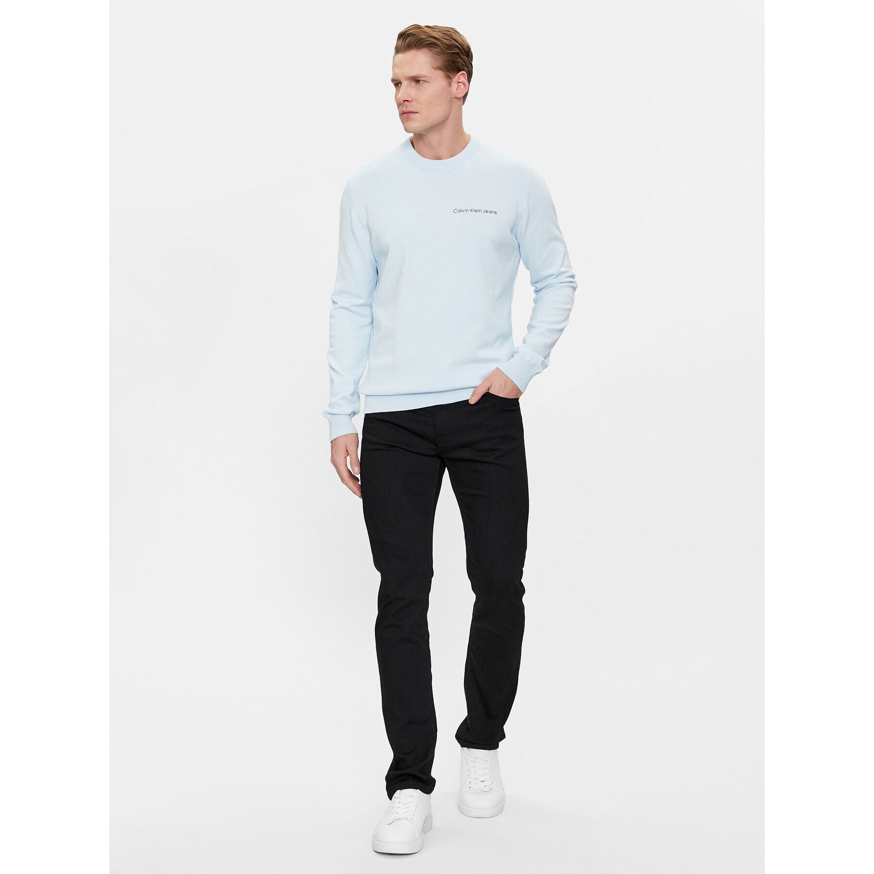 Calvin Klein Jeans Пуловер Institutional Essentials Sweater J30J324974 Син Regular Fit - Pepit.bg