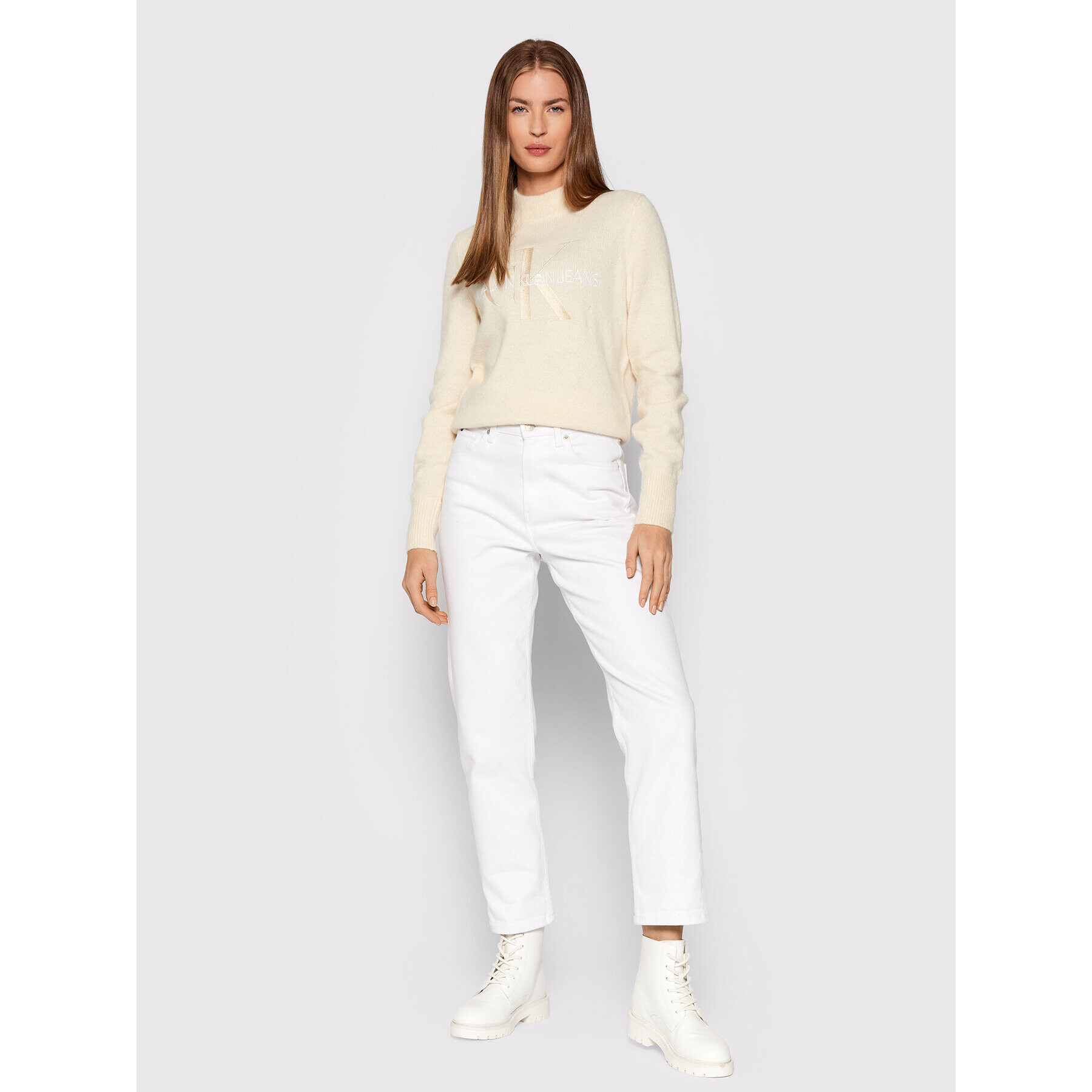 Calvin Klein Jeans Пуловер J20J216605 Бежов Regular Fit - Pepit.bg