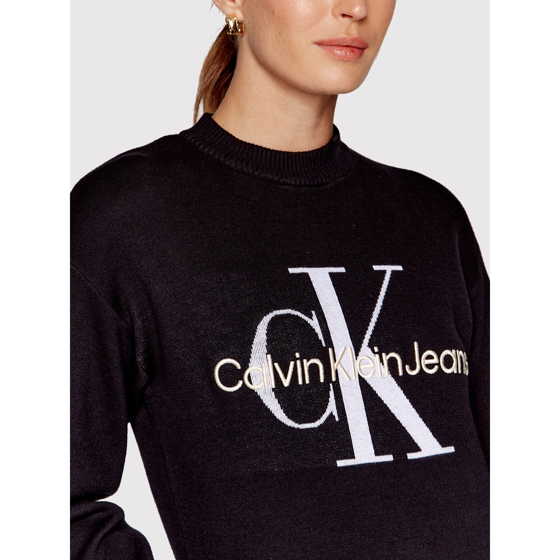 Calvin Klein Jeans Пуловер J20J218967 Черен Loose Fit - Pepit.bg