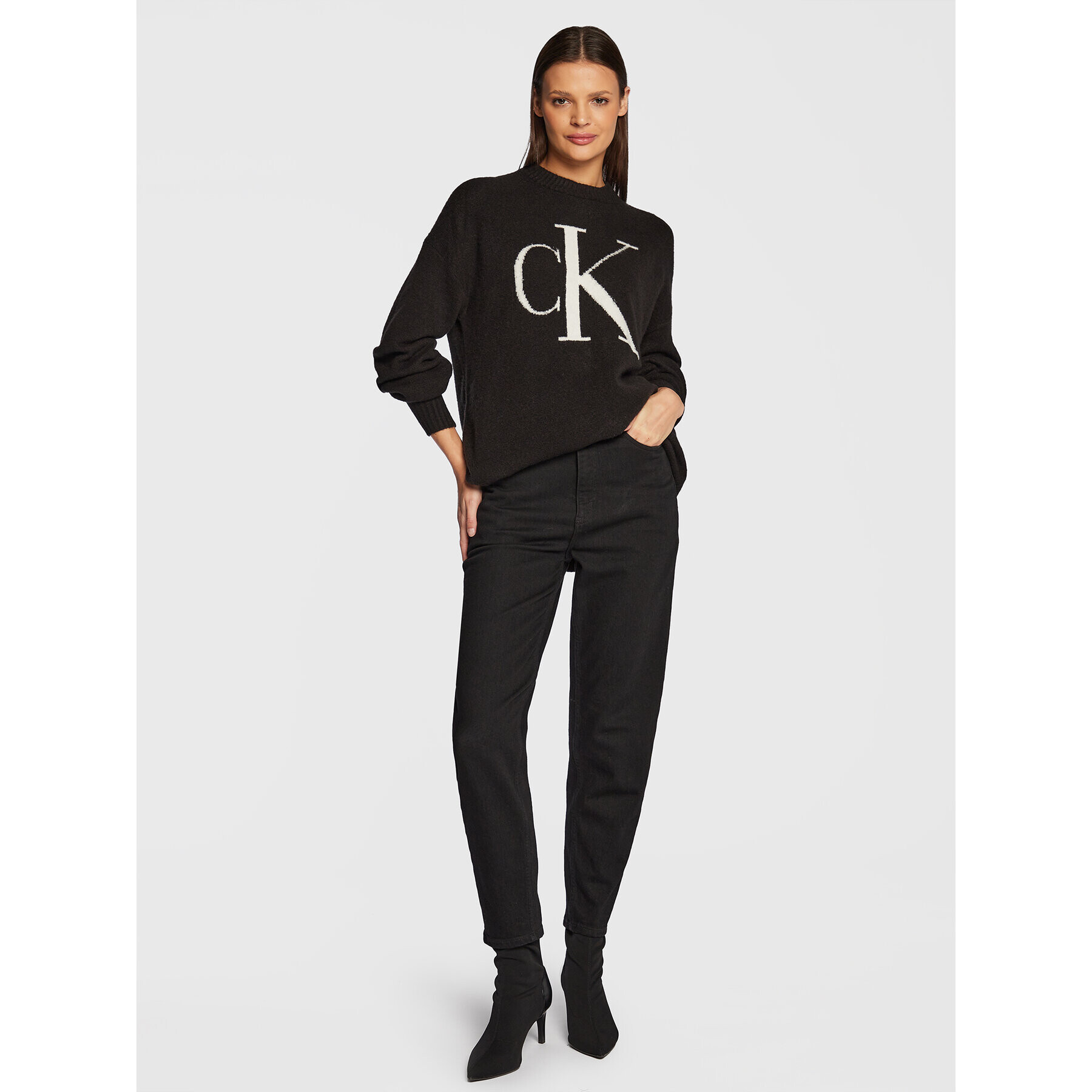 Calvin Klein Jeans Пуловер J20J219776 Черен Relaxed Fit - Pepit.bg