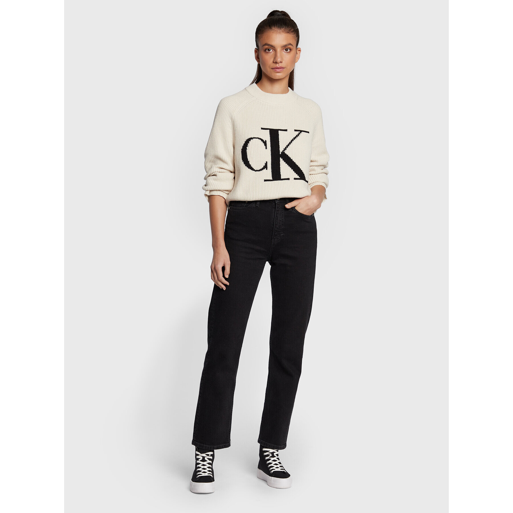 Calvin Klein Jeans Пуловер J20J219777 Бежов Relaxed Fit - Pepit.bg