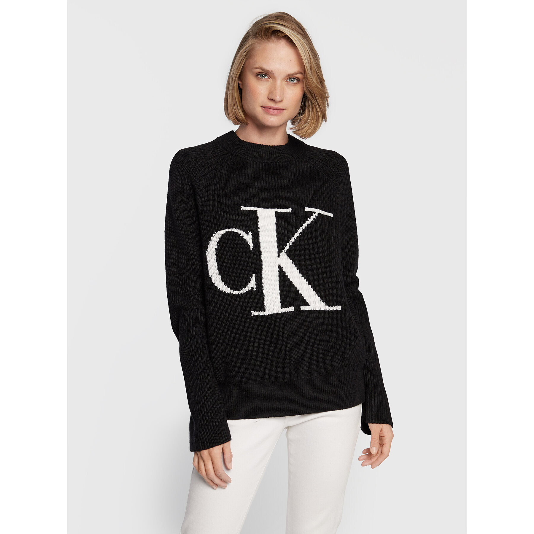 Calvin Klein Jeans Пуловер J20J219777 Черен Relaxed Fit - Pepit.bg