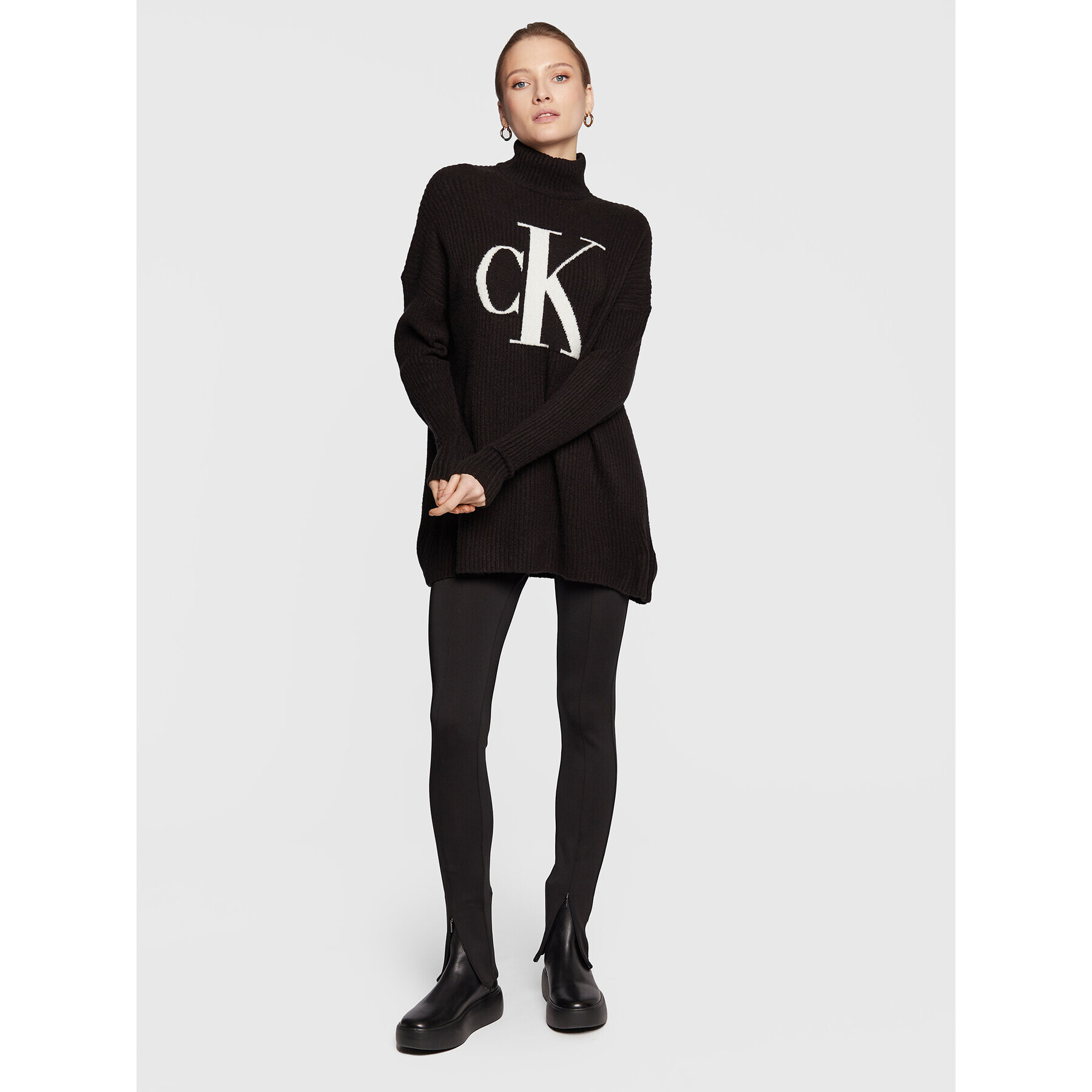 Calvin Klein Jeans Пуловер J20J220440 Черен Oversize - Pepit.bg