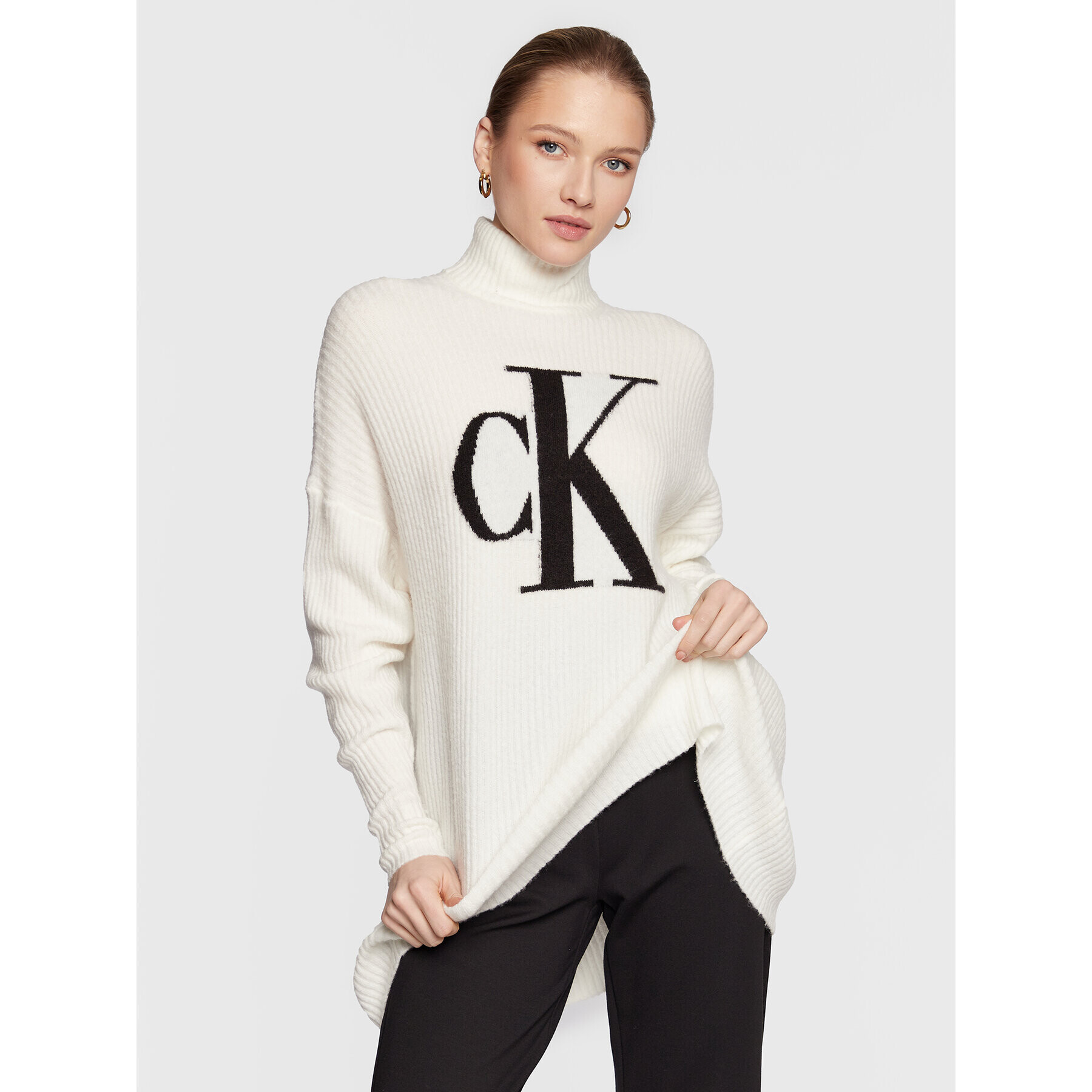 Calvin Klein Jeans Пуловер J20J220440 Екрю Oversize - Pepit.bg