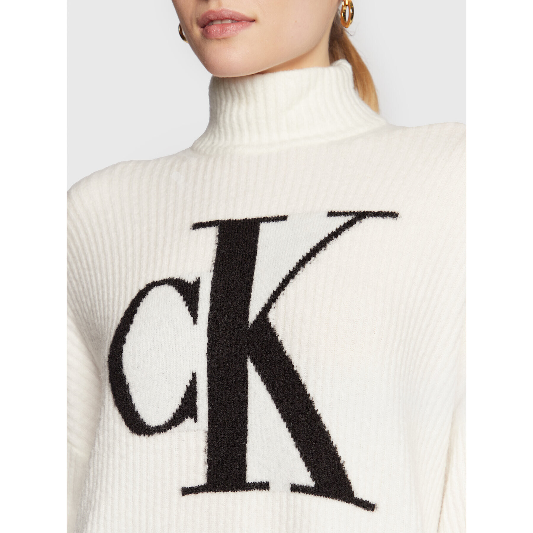 Calvin Klein Jeans Пуловер J20J220440 Екрю Oversize - Pepit.bg