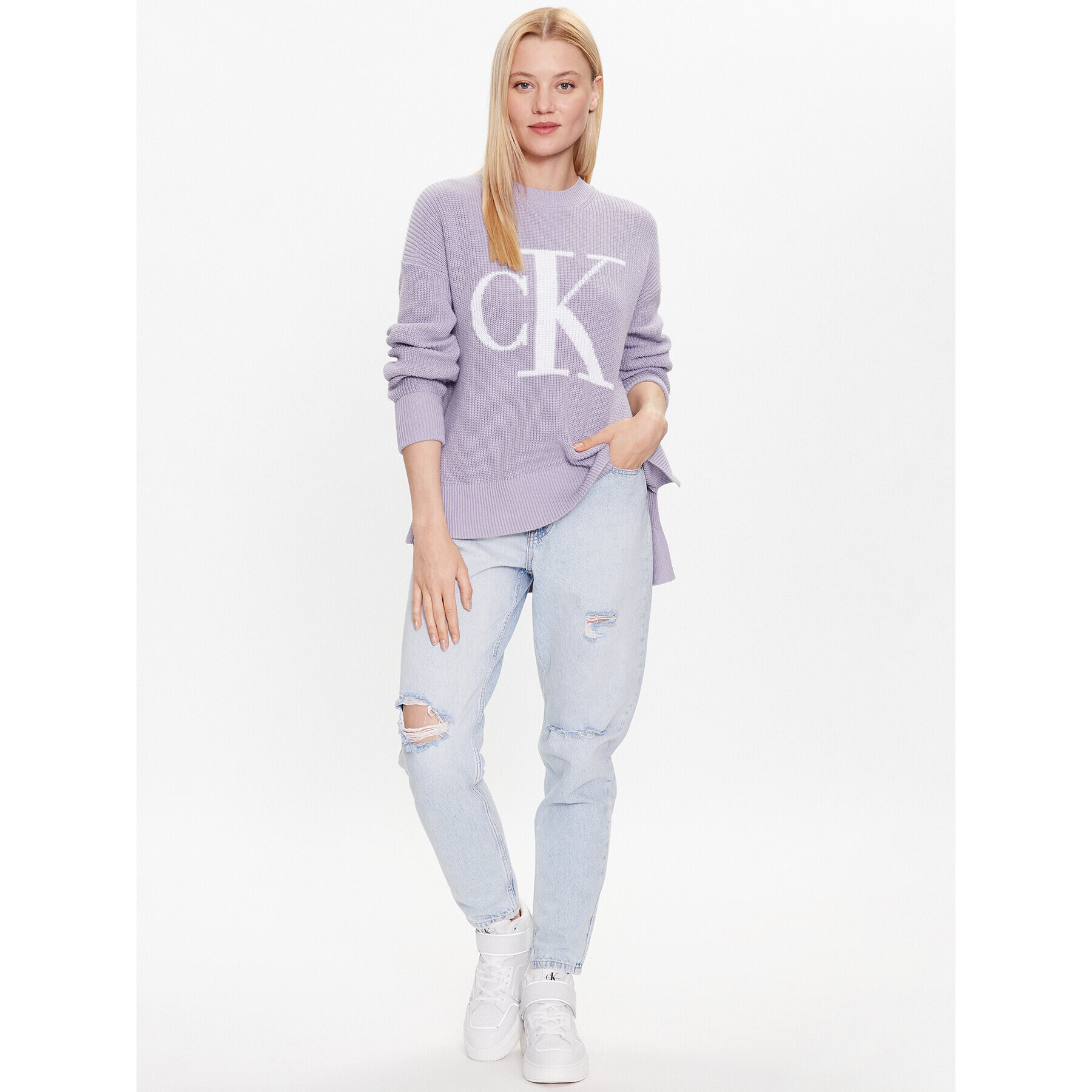 Calvin Klein Jeans Пуловер J20J221347 Виолетов Regular Fit - Pepit.bg