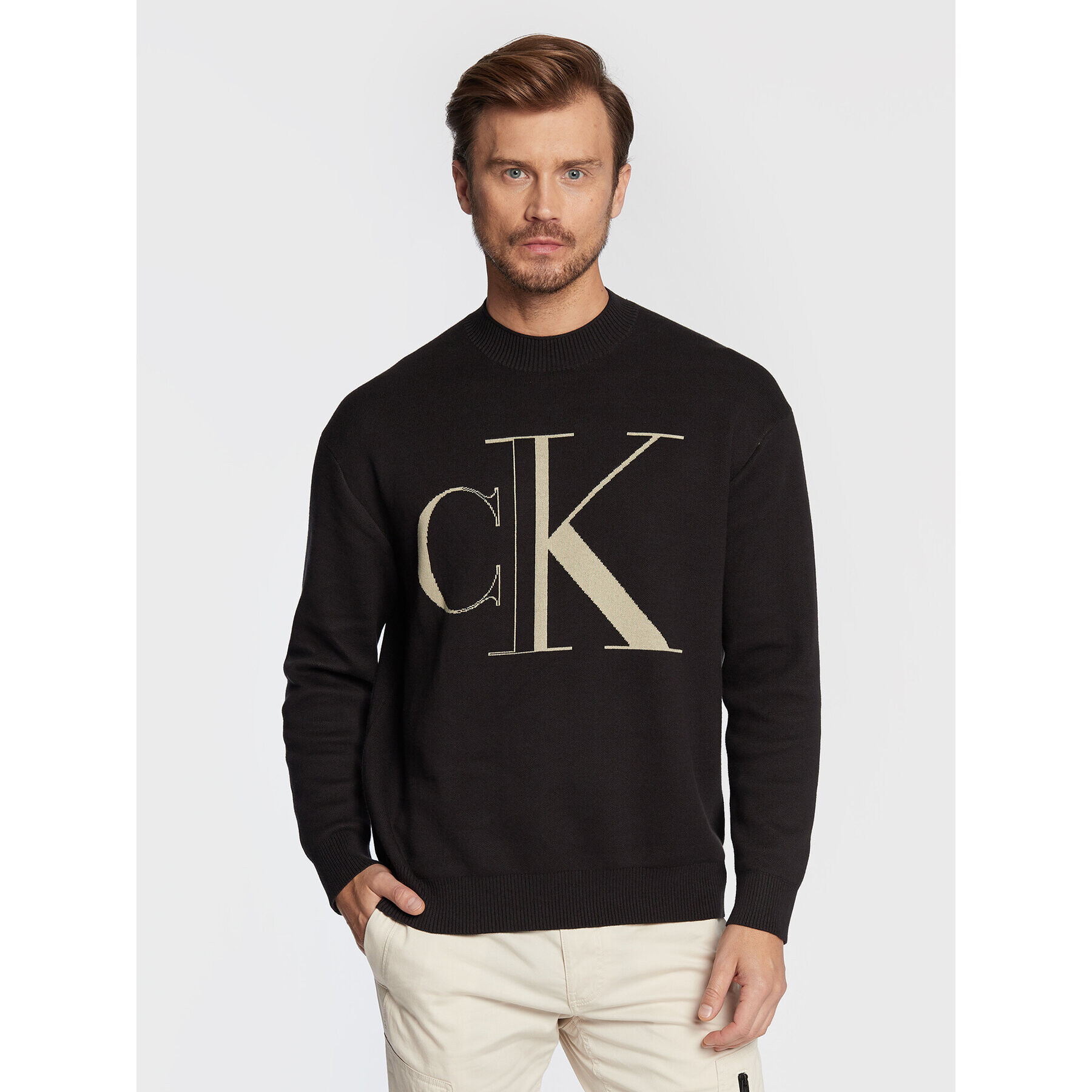 Calvin Klein Jeans Пуловер J30J320863 Черен Relaxed Fit - Pepit.bg