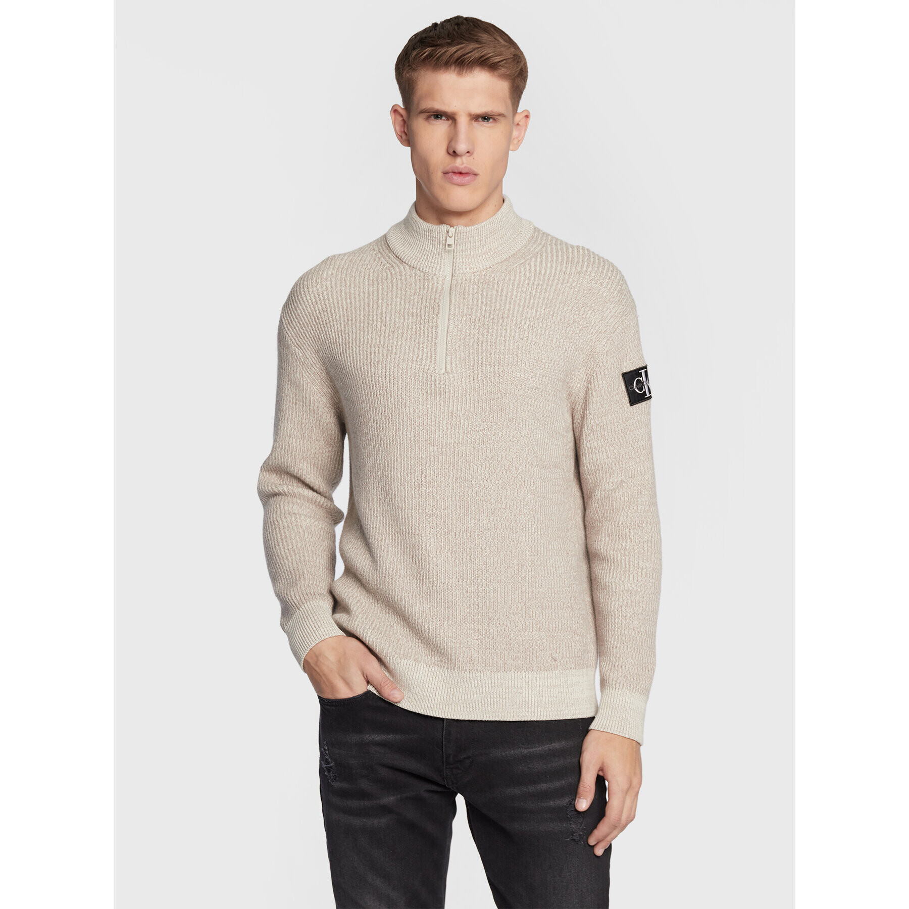 Calvin Klein Jeans Пуловер J30J321688 Бежов Regular Fit - Pepit.bg