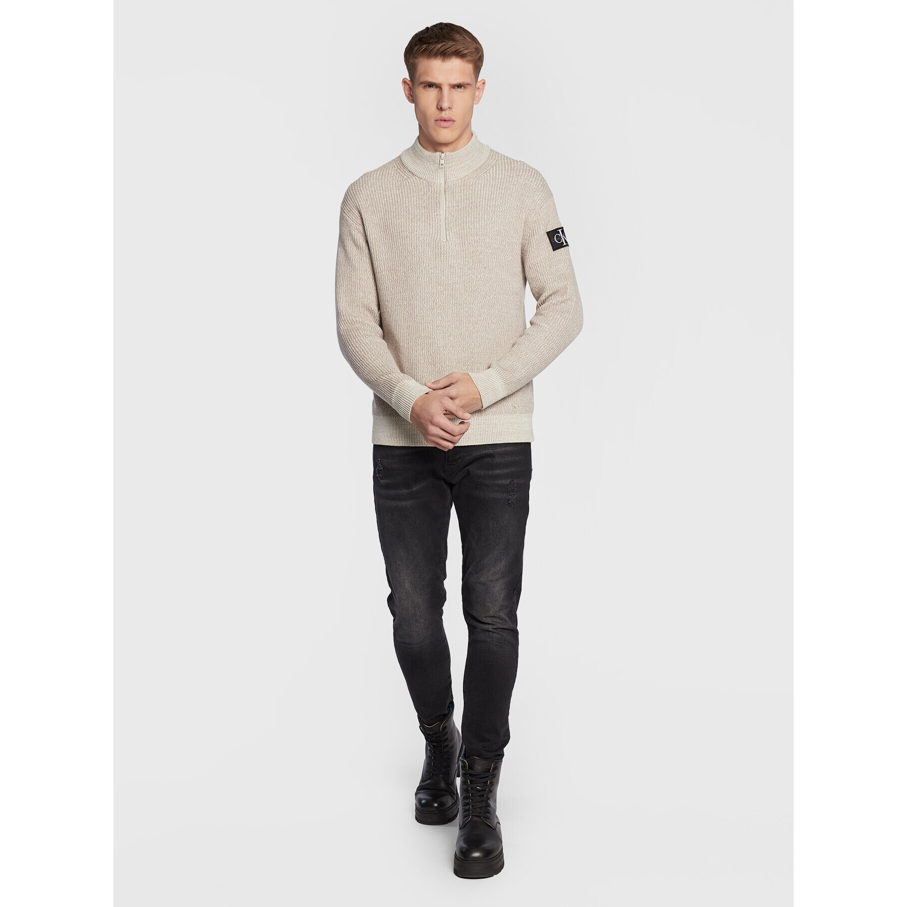 Calvin Klein Jeans Пуловер J30J321688 Бежов Regular Fit - Pepit.bg
