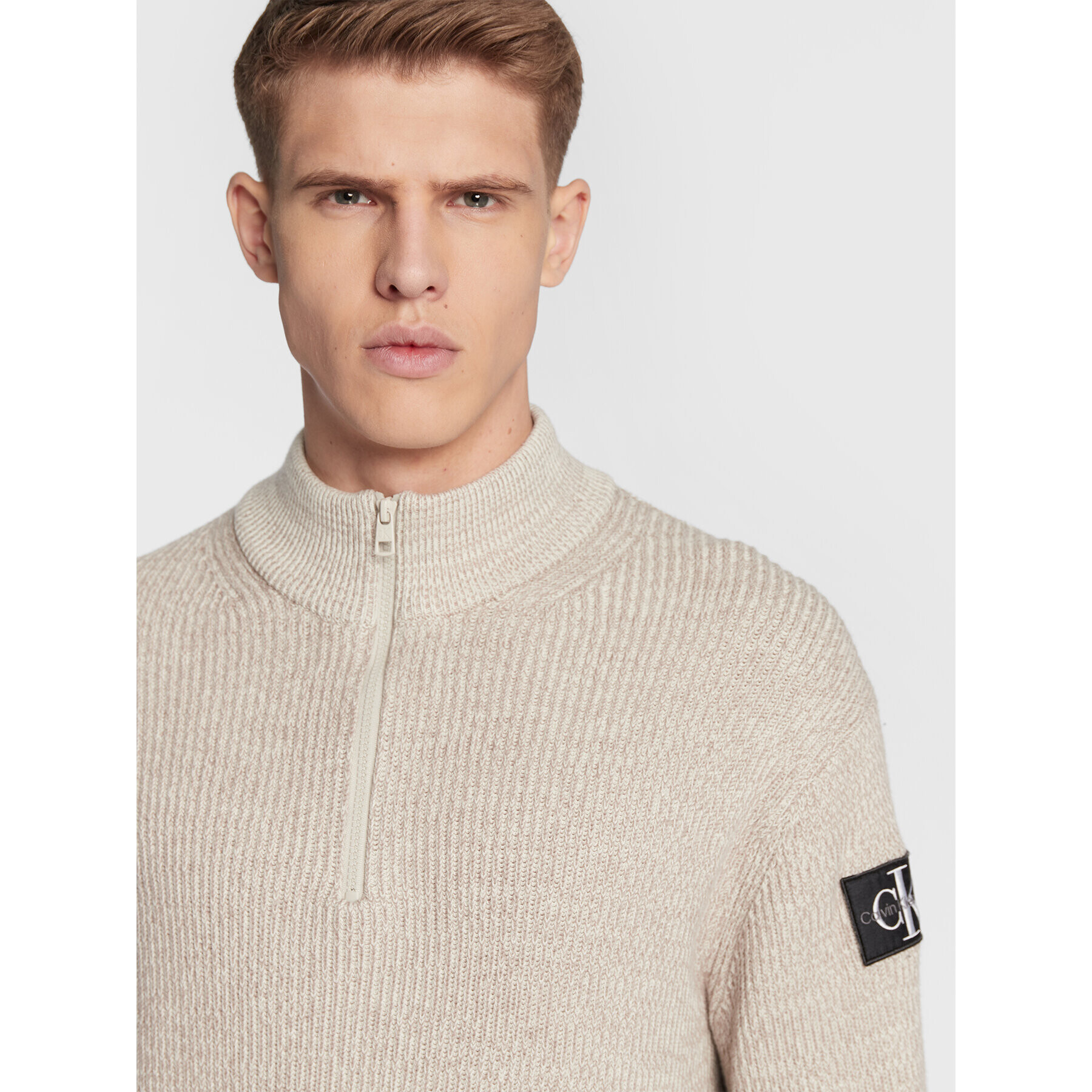 Calvin Klein Jeans Пуловер J30J321688 Бежов Regular Fit - Pepit.bg