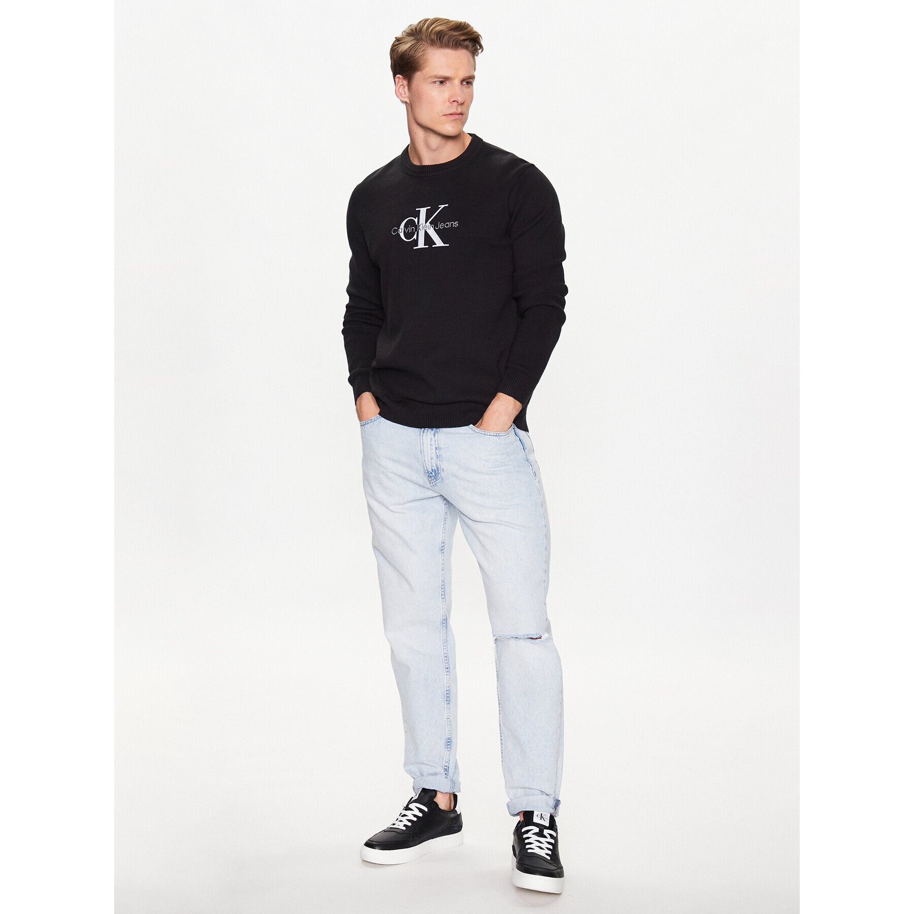 Calvin Klein Jeans Пуловер J30J323295 Черен Regular Fit - Pepit.bg