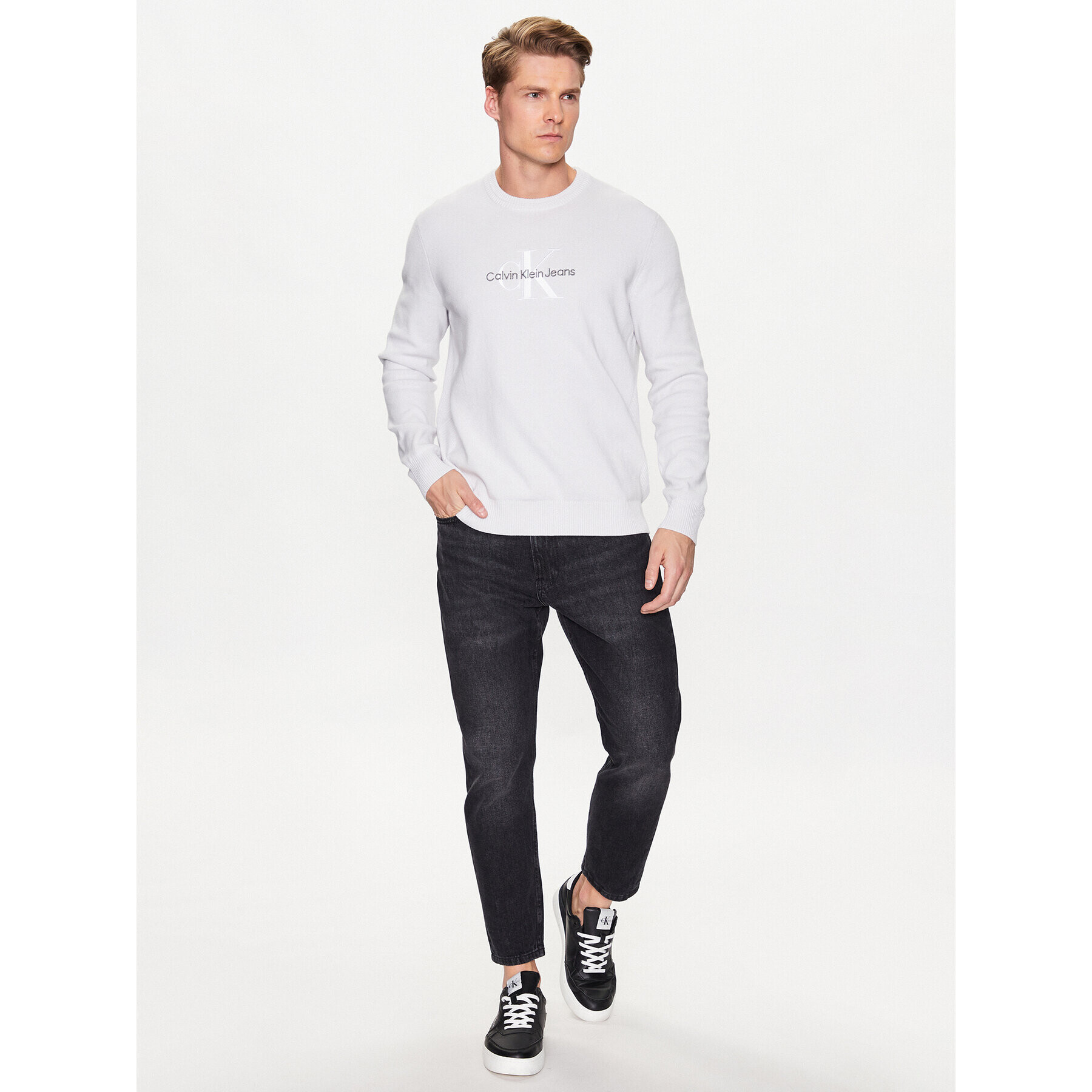 Calvin Klein Jeans Пуловер J30J323295 Сив Regular Fit - Pepit.bg