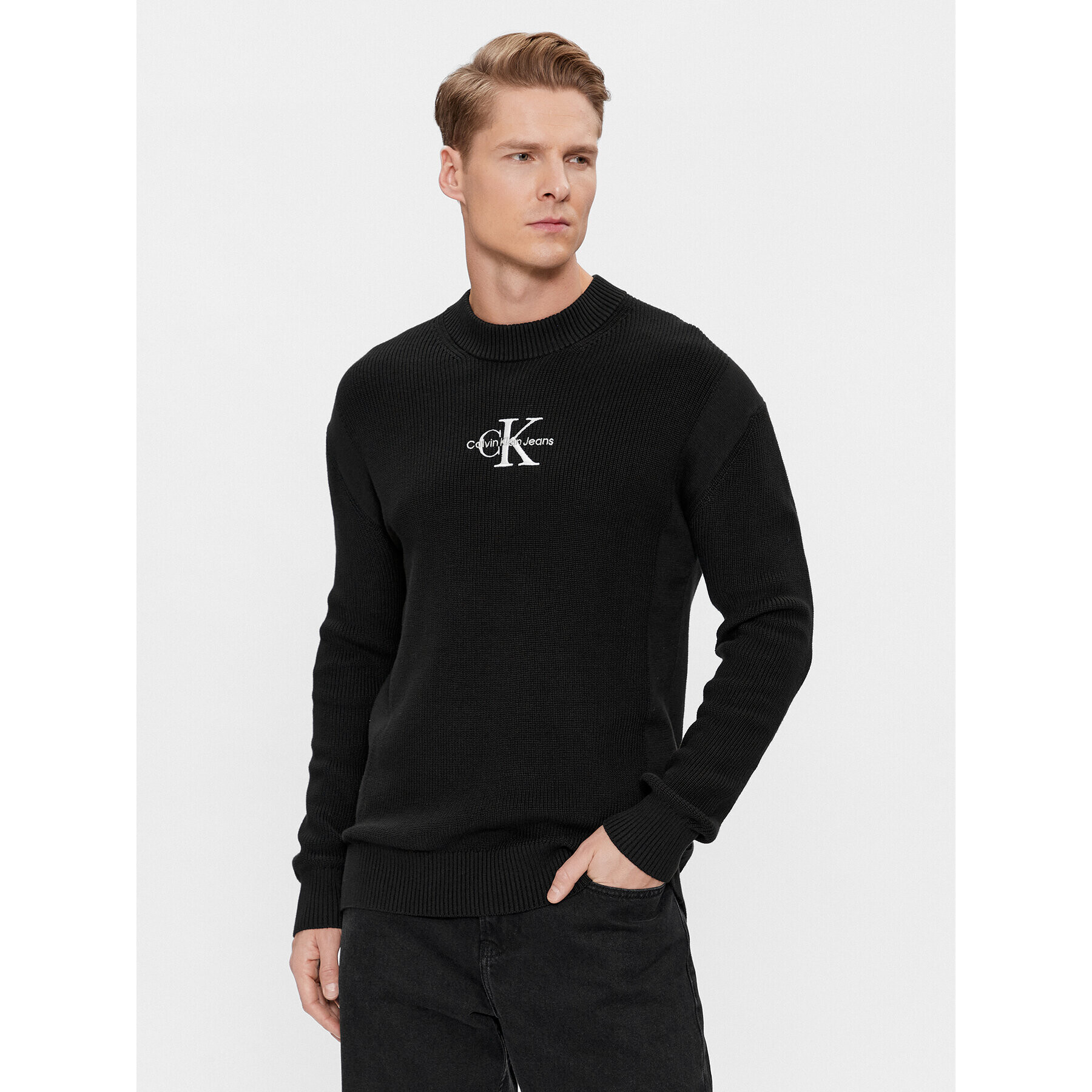 Calvin Klein Jeans Пуловер Monologo J30J324599 Черен Regular Fit - Pepit.bg