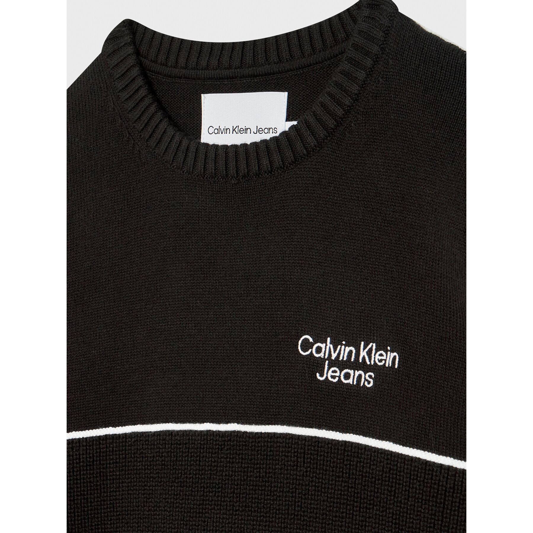 Calvin Klein Jeans Пуловер Piping Stack Logo IB0IB01363 Черен Regular Fit - Pepit.bg