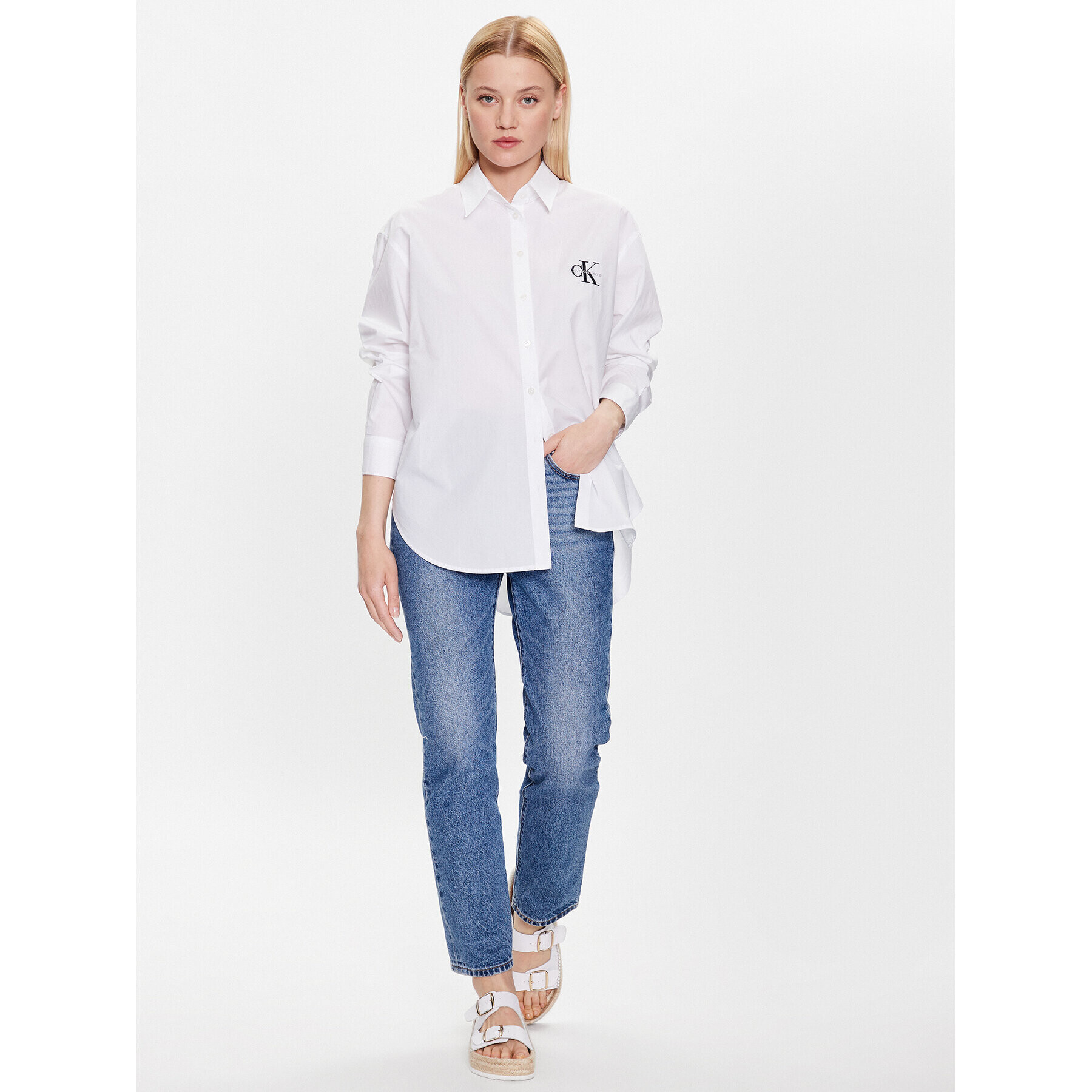 Calvin Klein Jeans Риза J20J220515 Бял Regular Fit - Pepit.bg