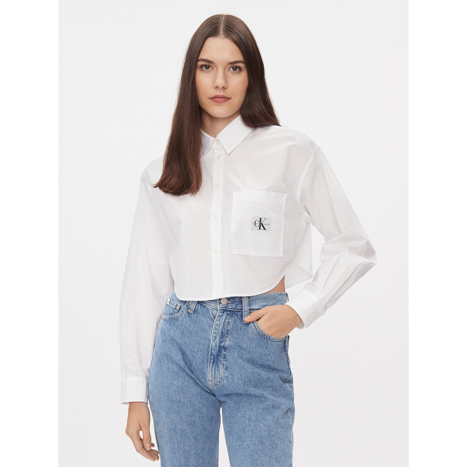 Calvin Klein Jeans Риза J20J222614 Бял Cropped Fit - Pepit.bg