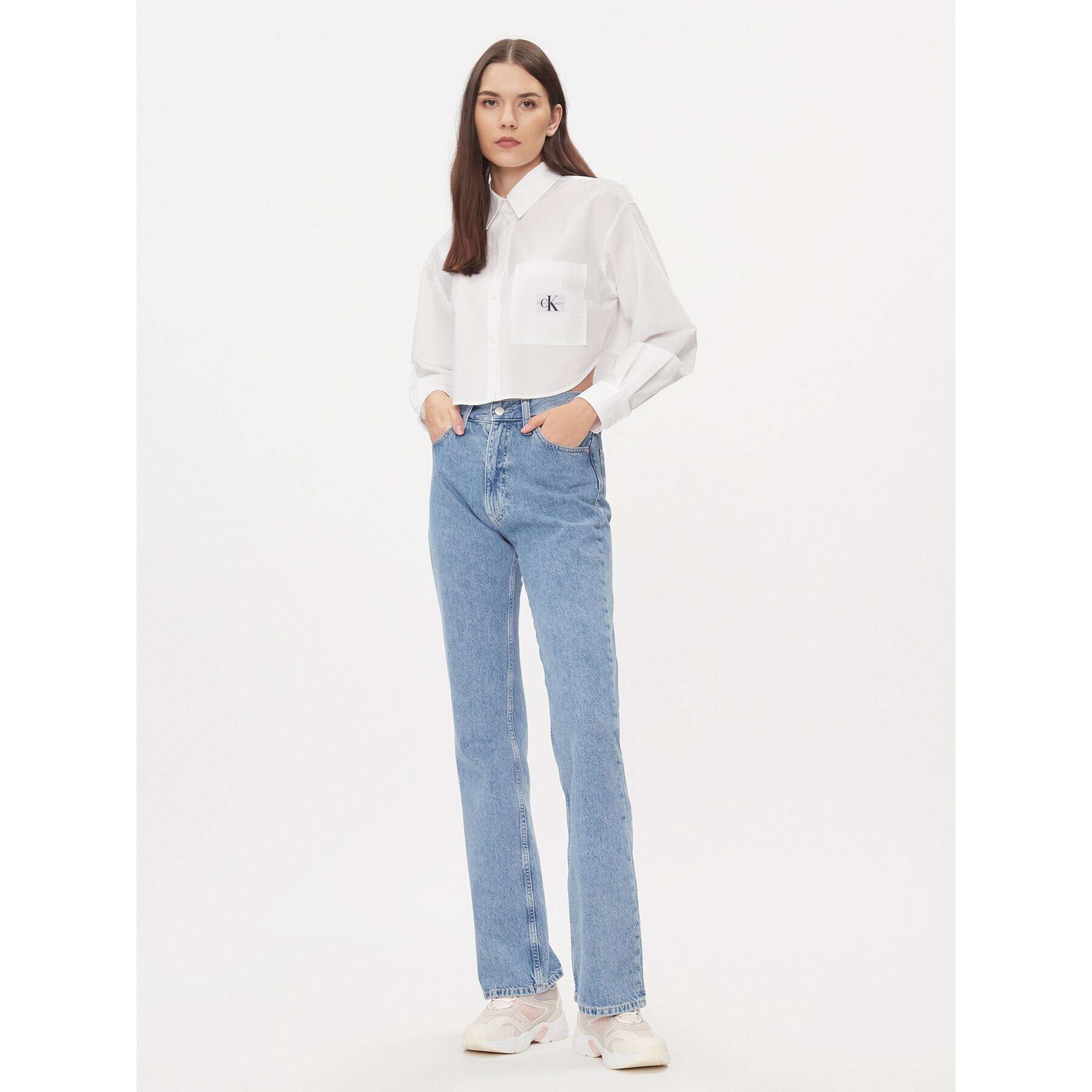 Calvin Klein Jeans Риза J20J222614 Бял Cropped Fit - Pepit.bg