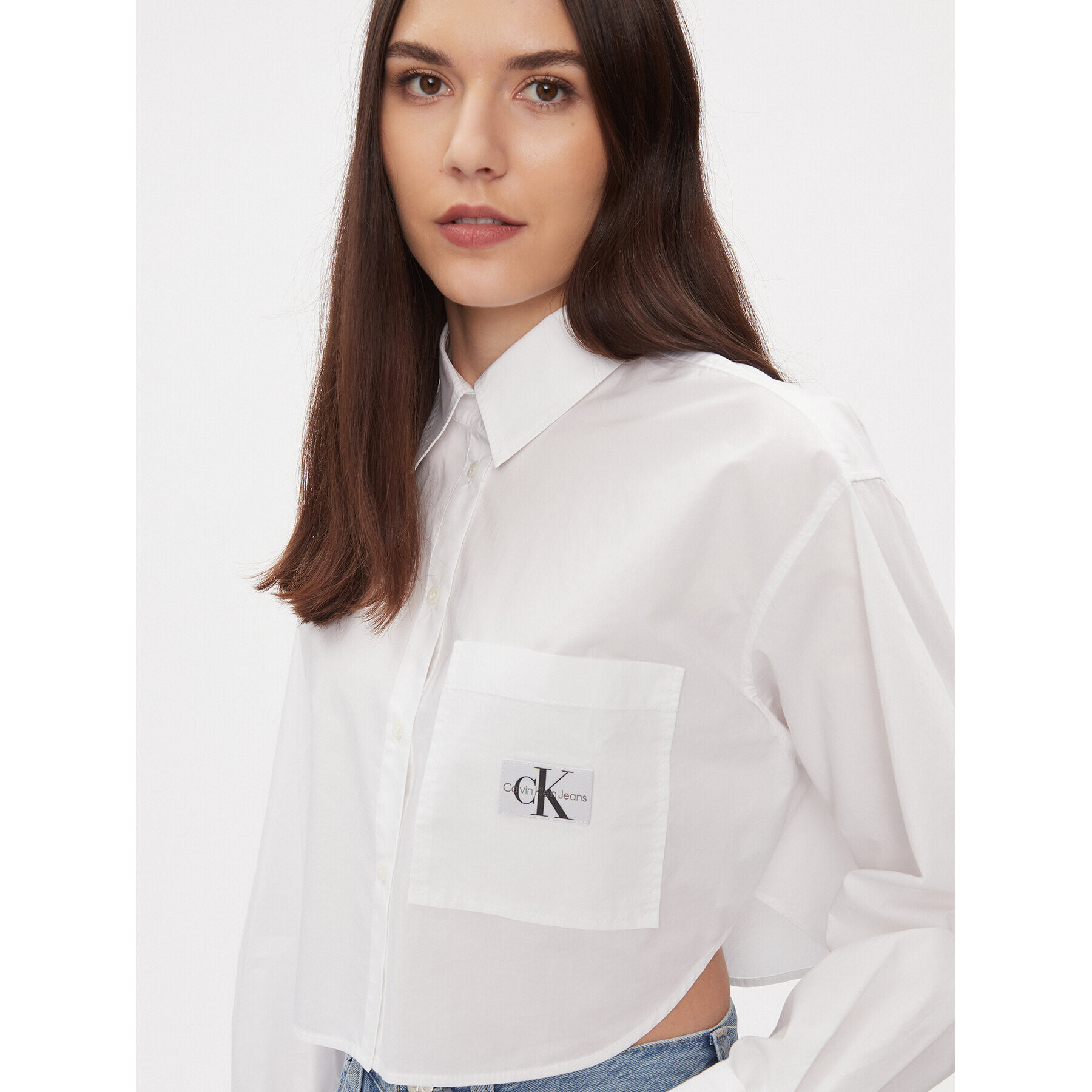 Calvin Klein Jeans Риза J20J222614 Бял Cropped Fit - Pepit.bg