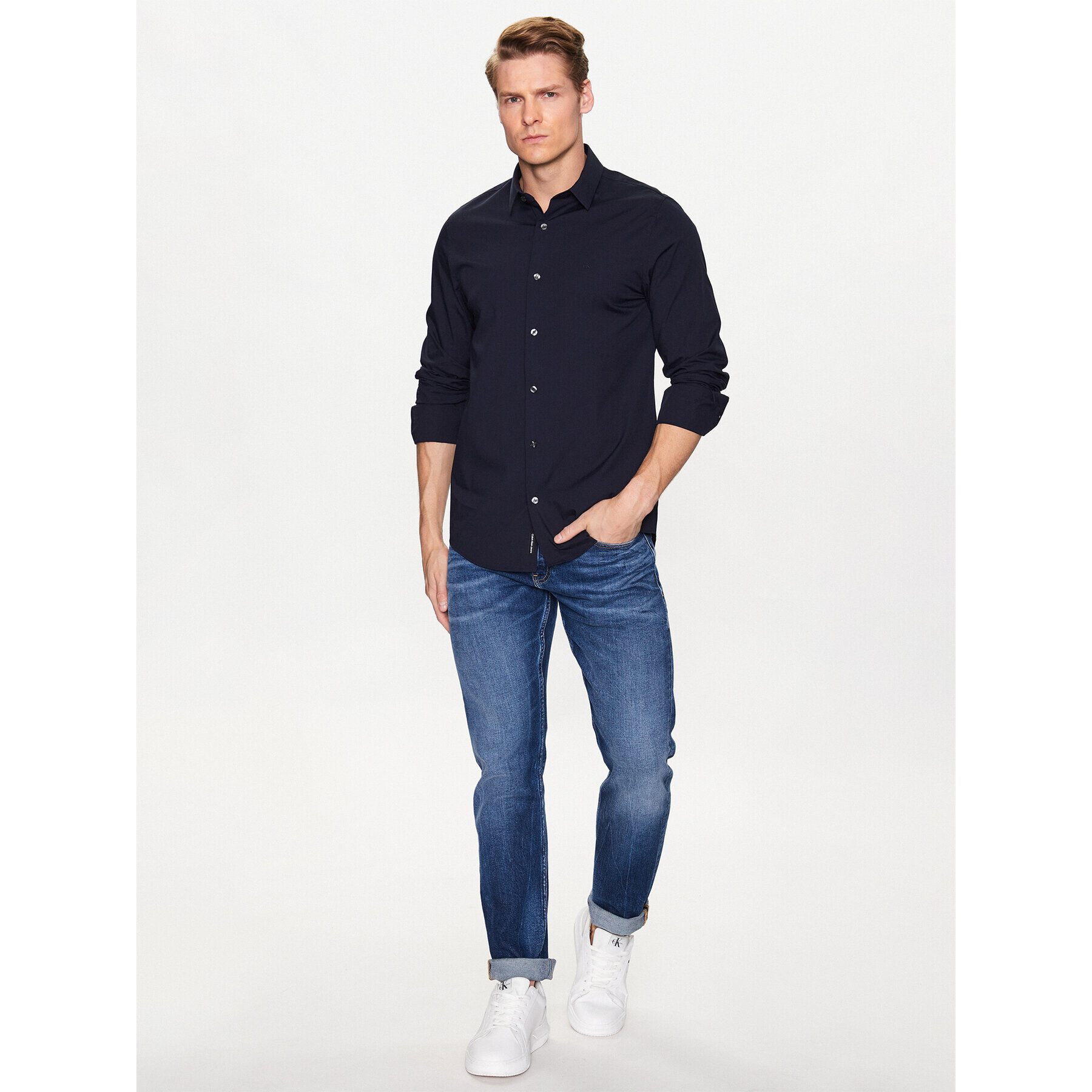 Calvin Klein Jeans Риза J30J319065 Тъмносин Slim Fit - Pepit.bg