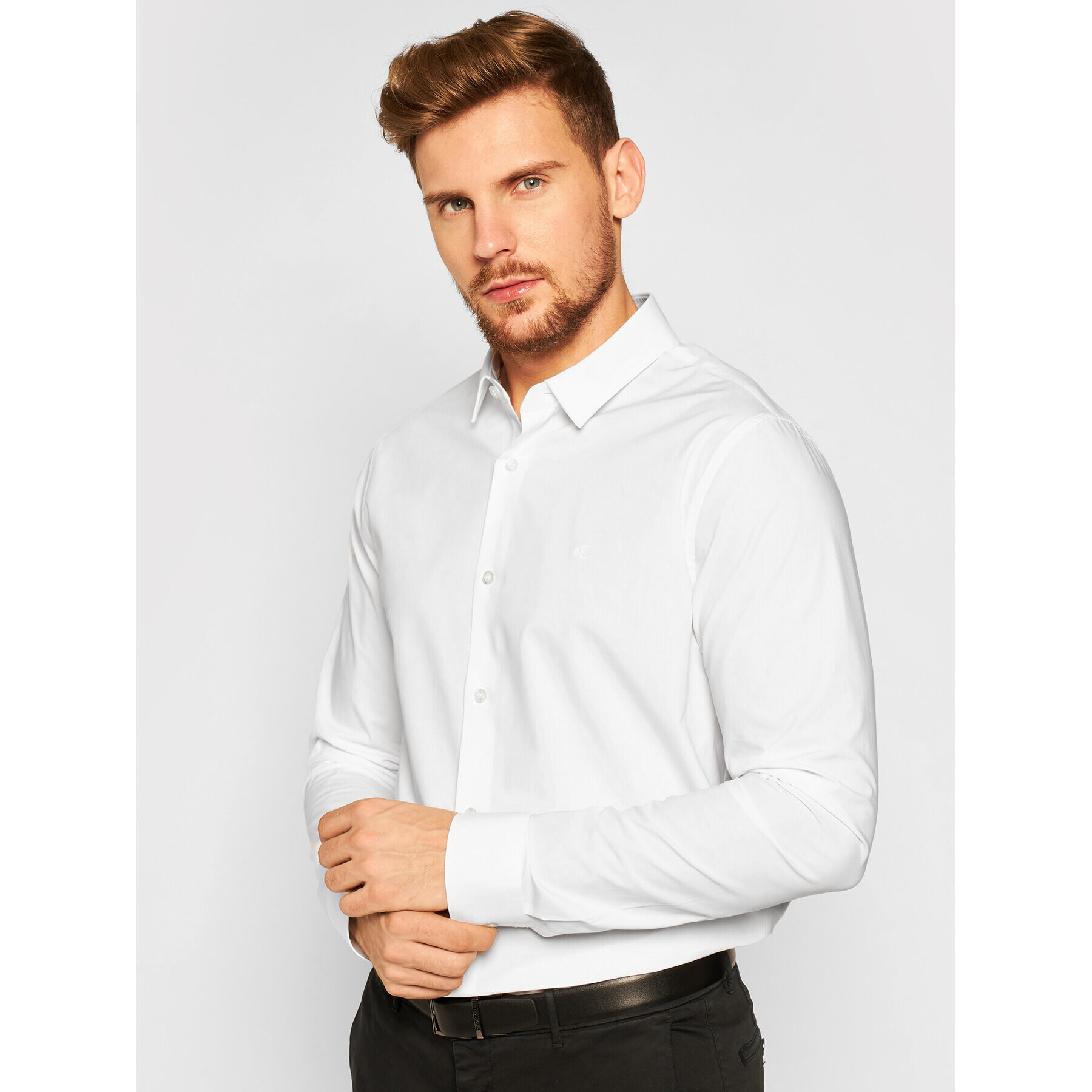 Calvin Klein Jeans Риза Stretch Shirt J30J316085 Бял Slim Fit - Pepit.bg