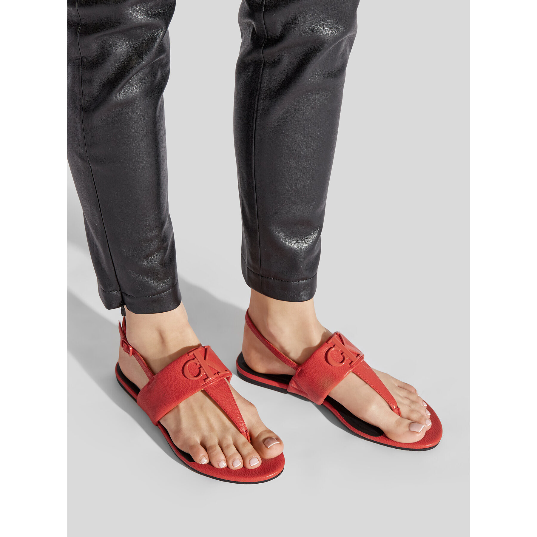 Calvin Klein Jeans Сандали Flat Sandal Hw Lth 2 YW0YW00544 Червен - Pepit.bg