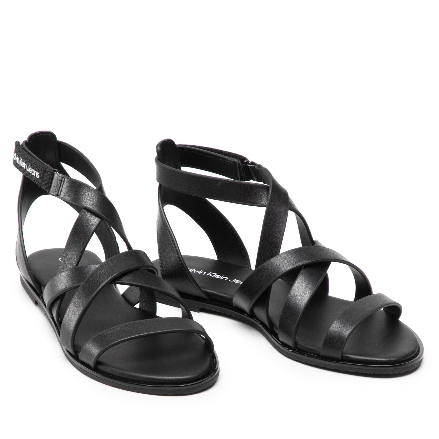 Calvin Klein Jeans Сандали Flat Sandal Strappy Lth YW0YW00547 Черен - Pepit.bg