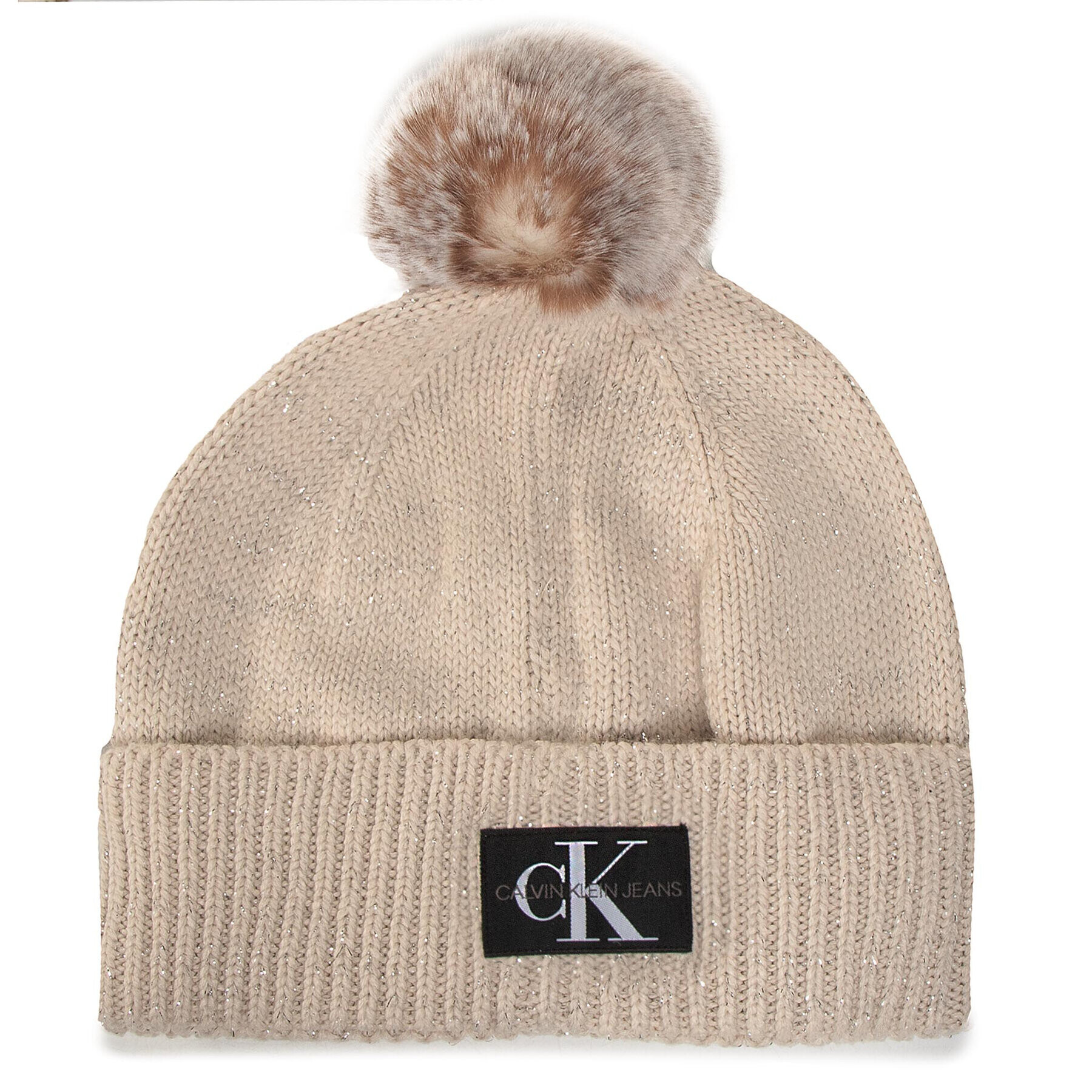 Calvin Klein Jeans Шапка Logo Glitter Beanie IU0IU00148 Бежов - Pepit.bg