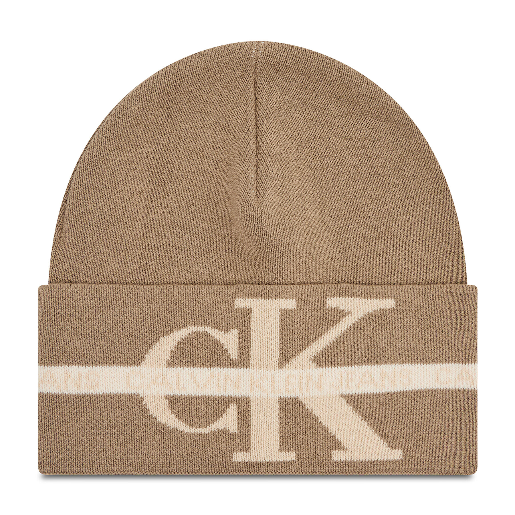 Calvin Klein Jeans Шапка Monogram cotton Tape Beanie K50K507181 Бежов - Pepit.bg