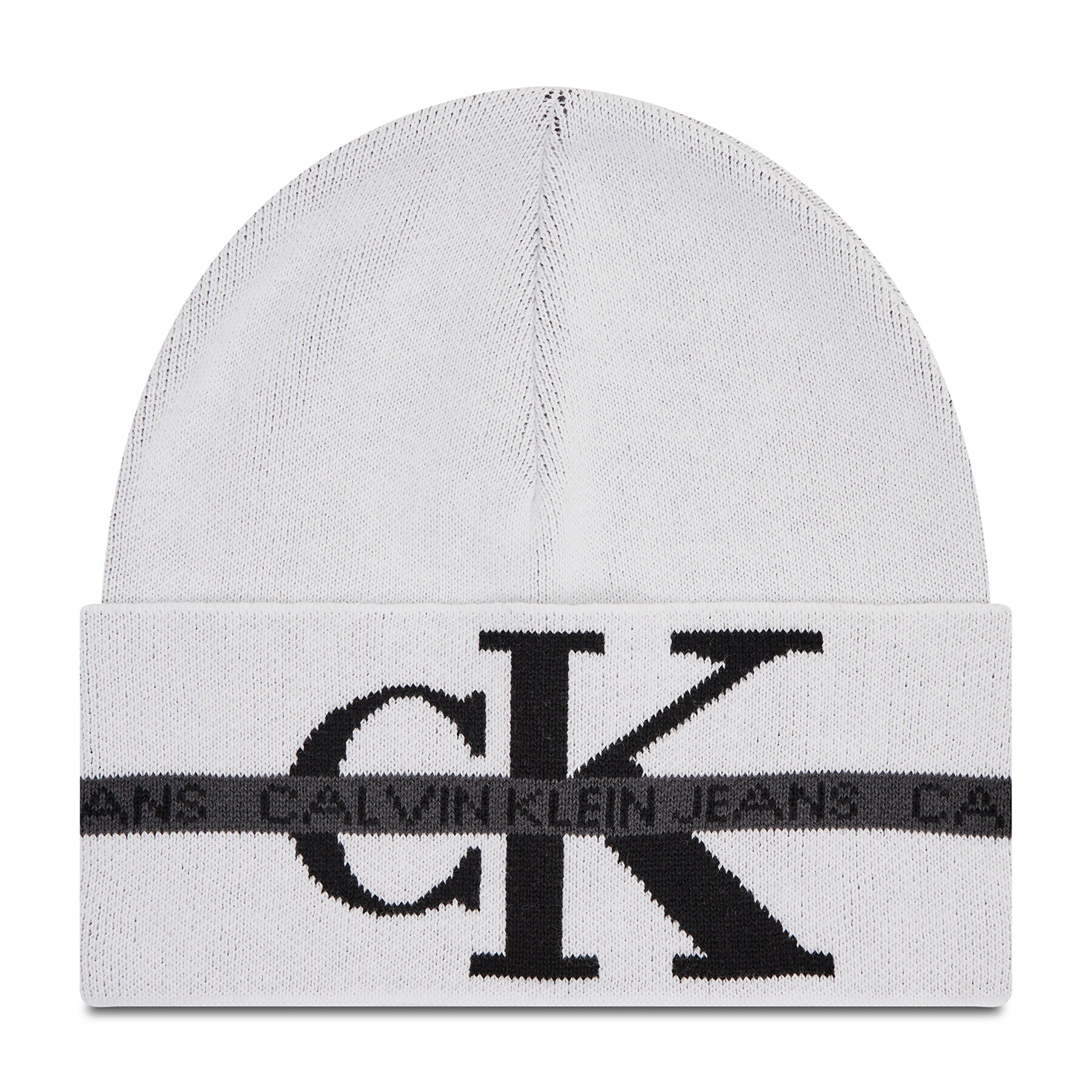 Calvin Klein Jeans Шапка Monogram Cotton Tape Beanie K50K507181 Бял - Pepit.bg