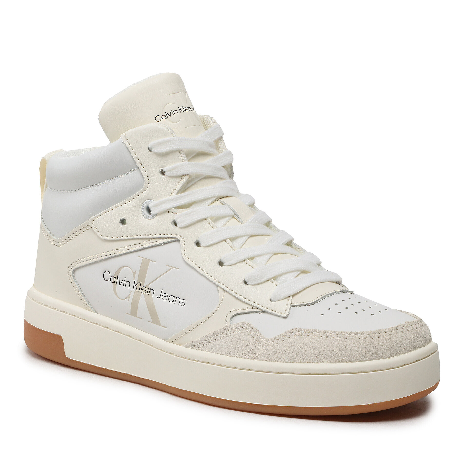 Calvin Klein Jeans Сникърси Basket Cupsole Mid Leather YW0YW00877 Бял - Pepit.bg